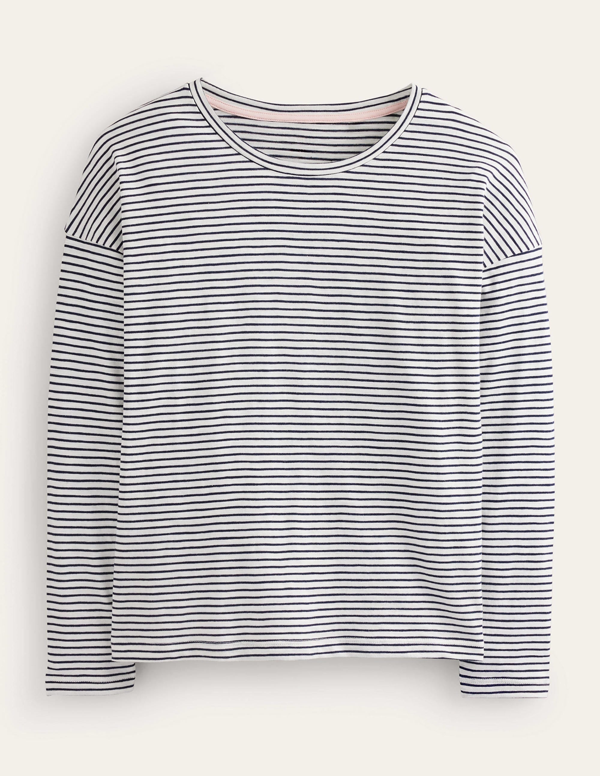 Cotton Dropped Shoulder Top-Ivory, Navy - Image 5