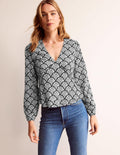 V-Neck Peplum Top-Black, Blossomy