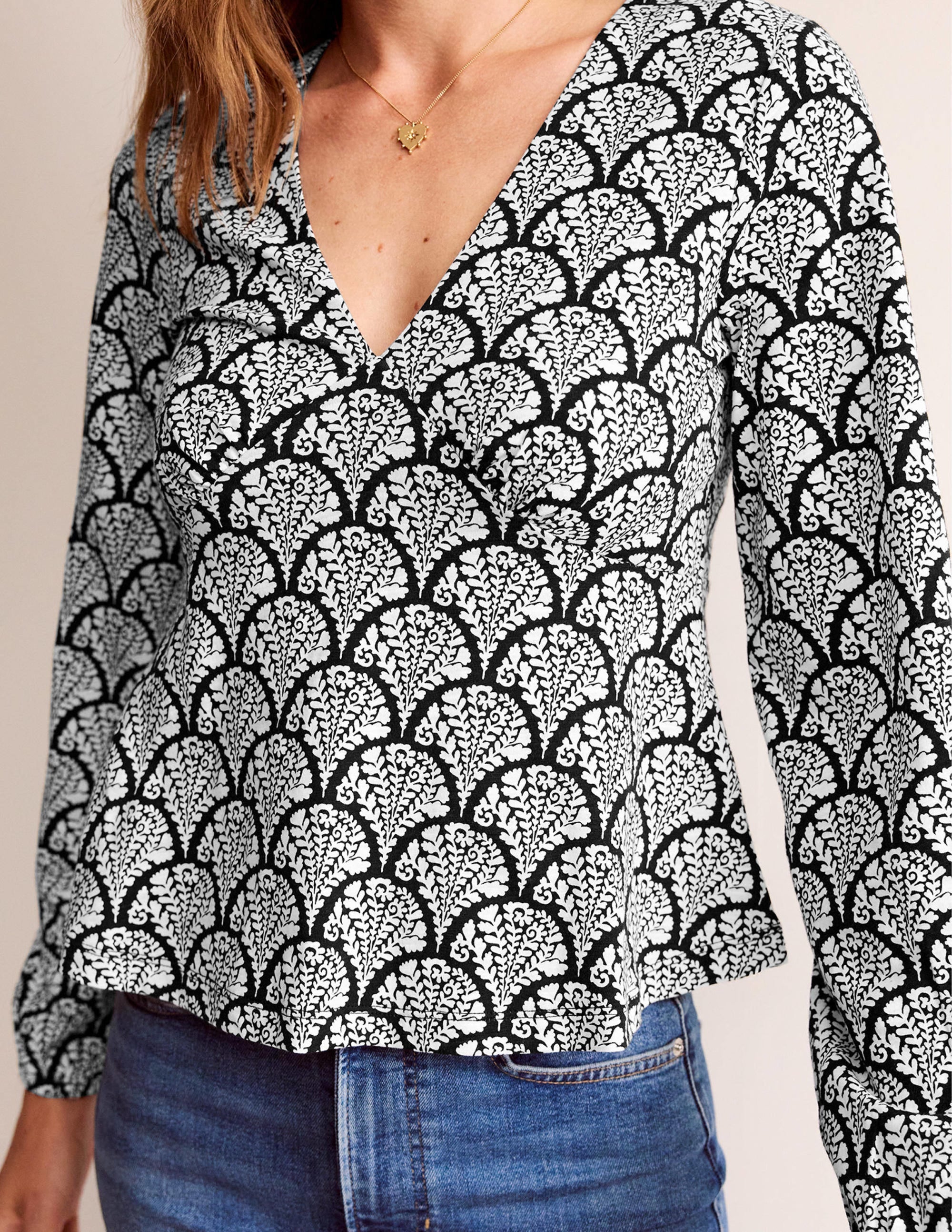 V-Neck Peplum Top-Black, Blossomy - Image 2