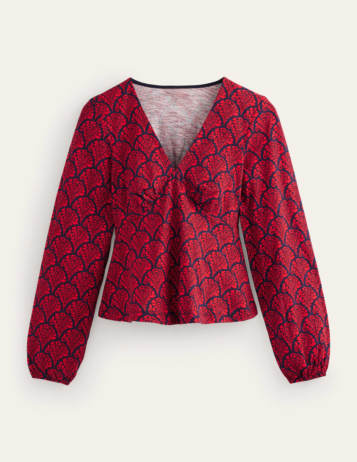 V-Neck Peplum Top-Hot Pepper, Blossomy-5