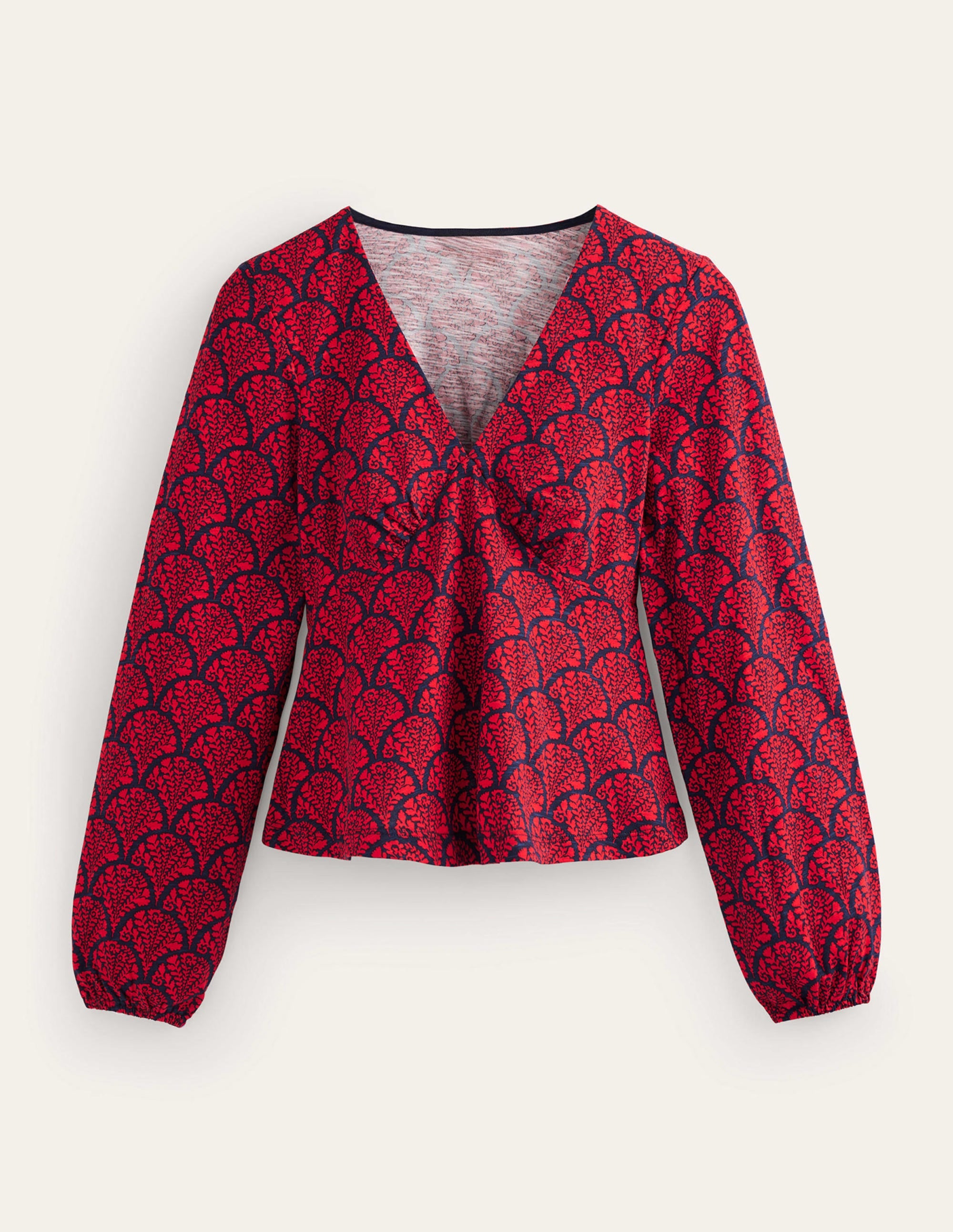 V-Neck Peplum Top-Hot Pepper, Blossomy - Image 5