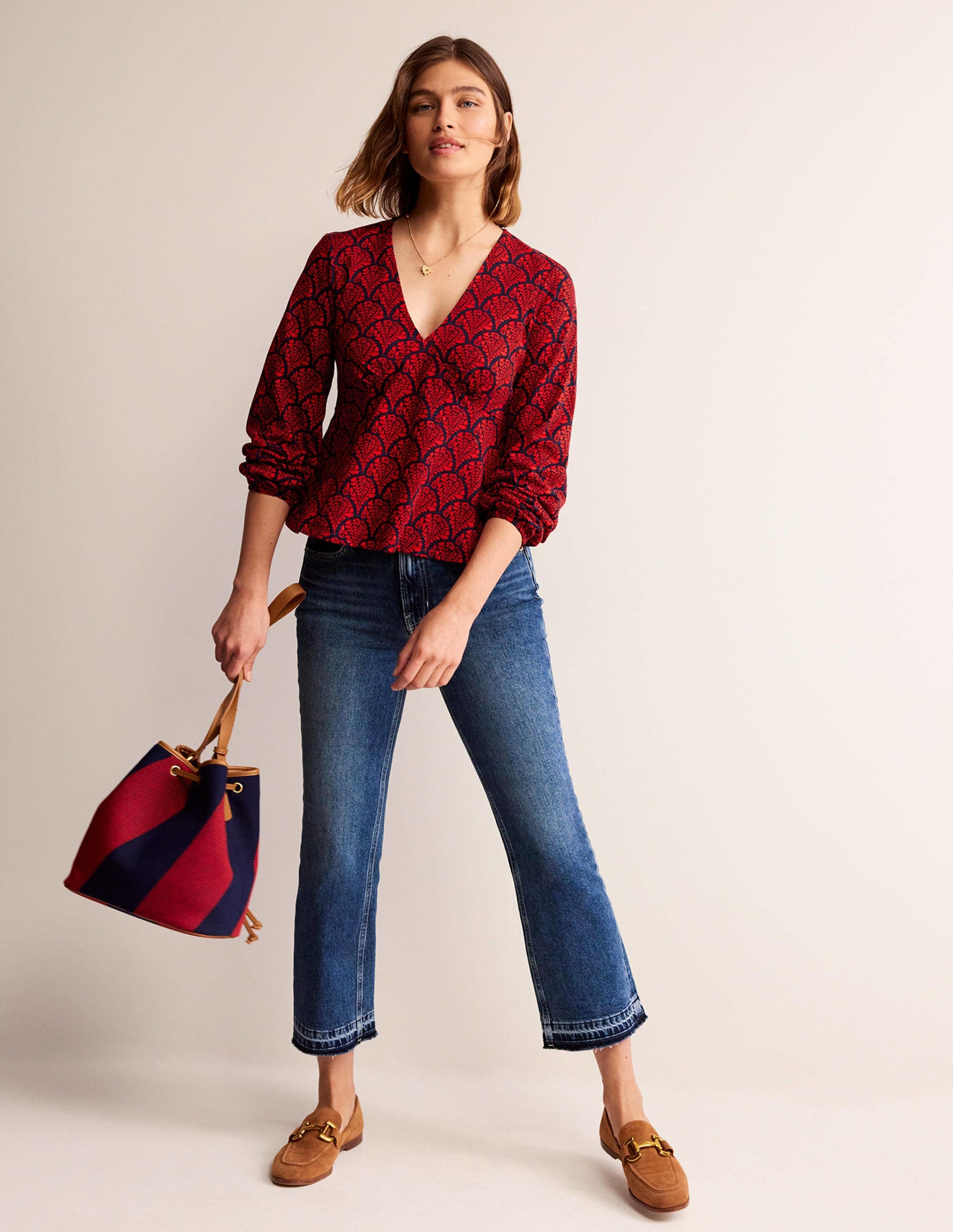 V-Neck Peplum Top-Hot Pepper, Blossomy - Image 4