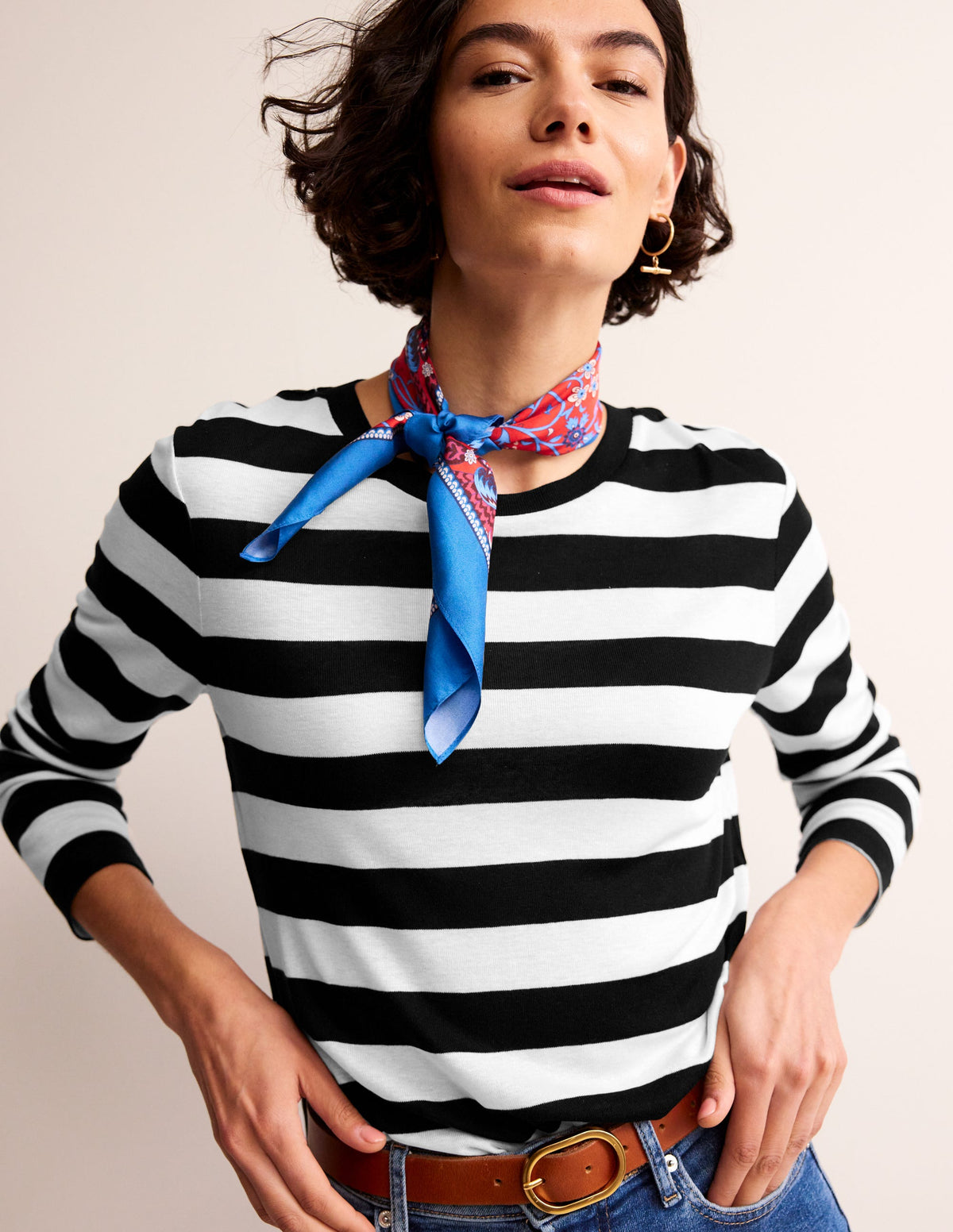 Tamsin Long Sleeve Top-Black, Ivory - Image 1