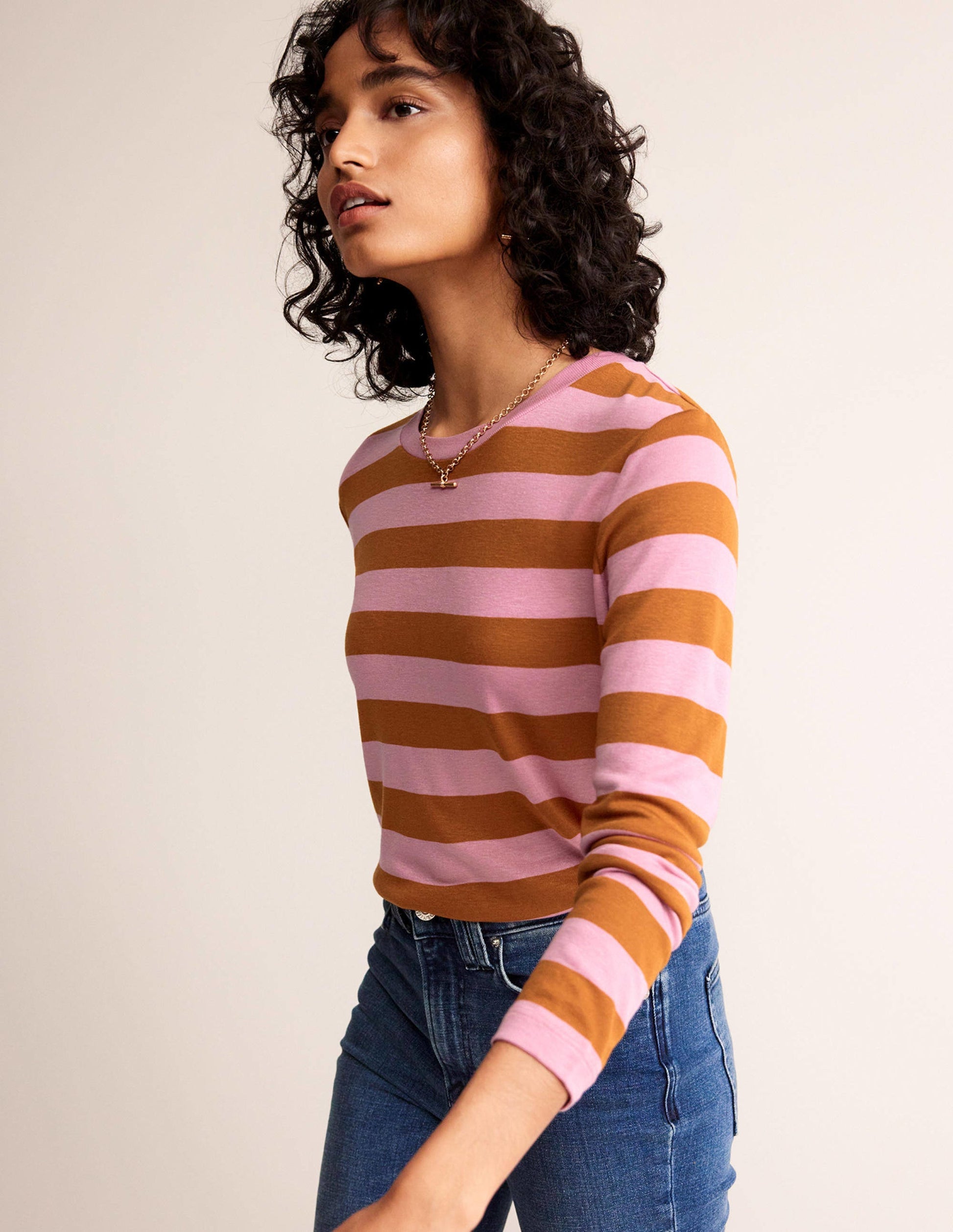 Tamsin Long Sleeve Top-Pink, Camel-1