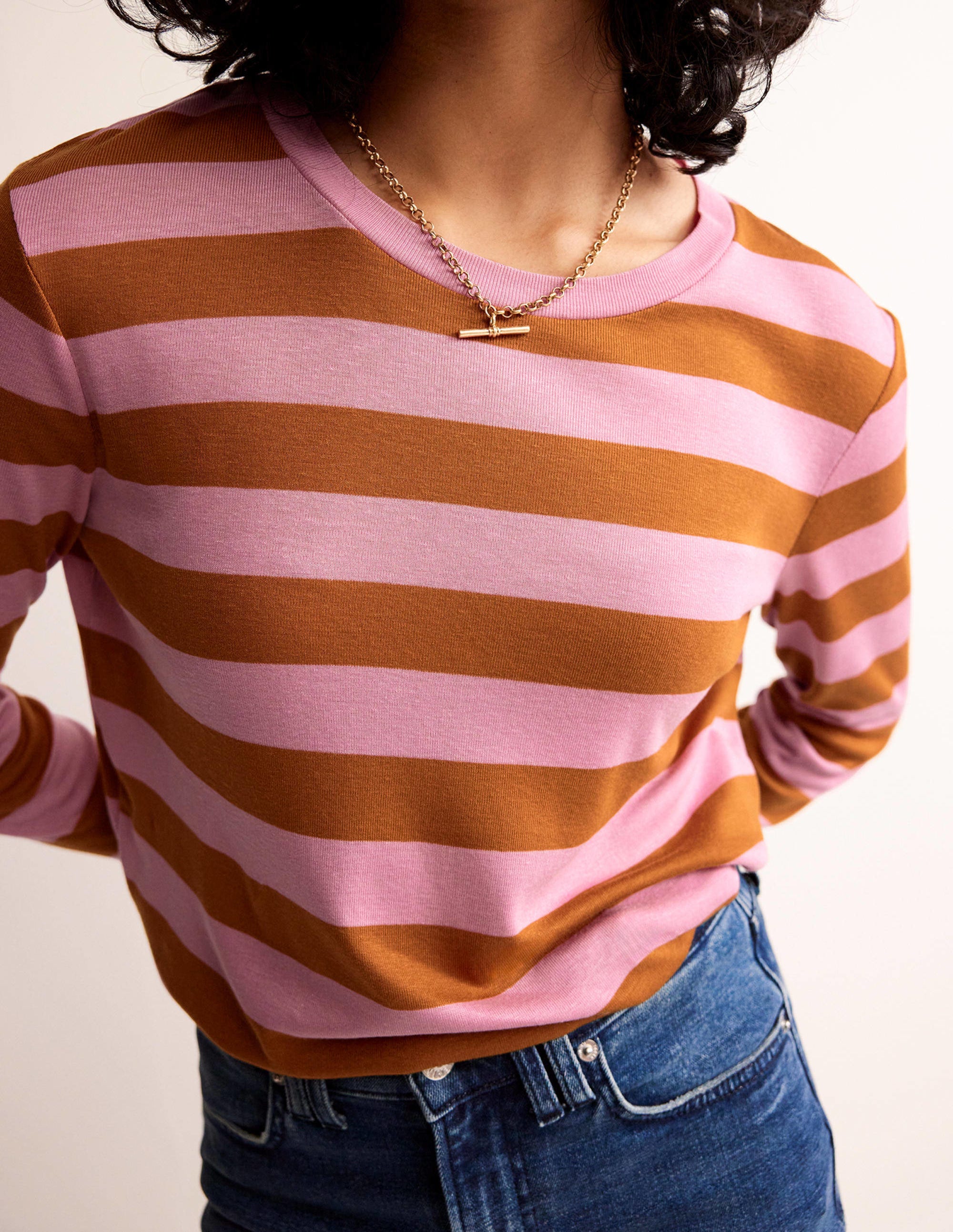 Tamsin Long Sleeve Top-Pink, Camel - Image 2