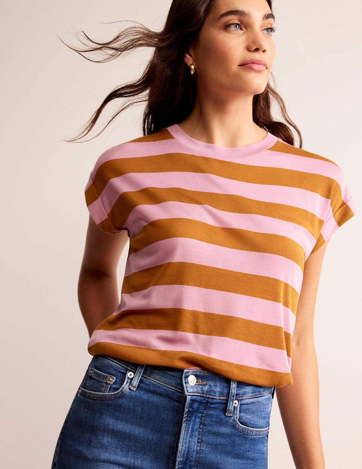 Tamsin Short Sleeve Top-Pink, Camel-1