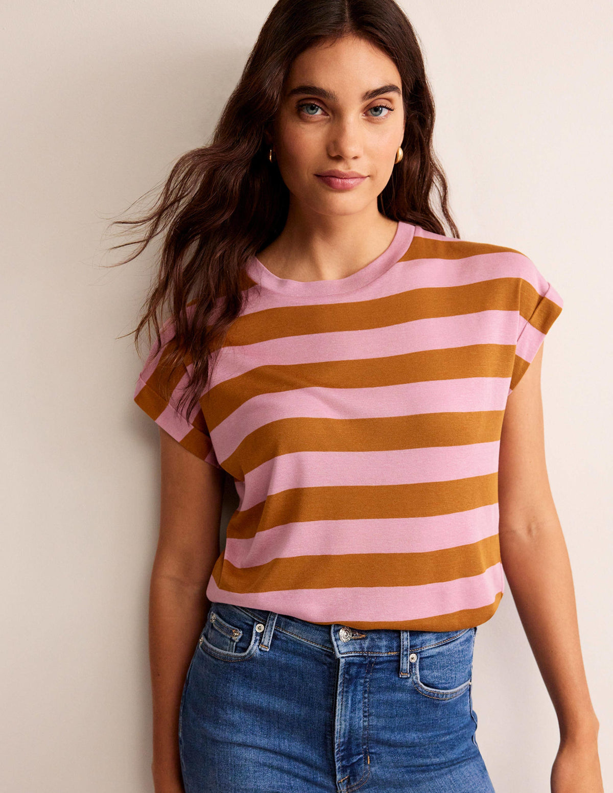 Tamsin Short Sleeve Top-Pink, Camel - Image 4