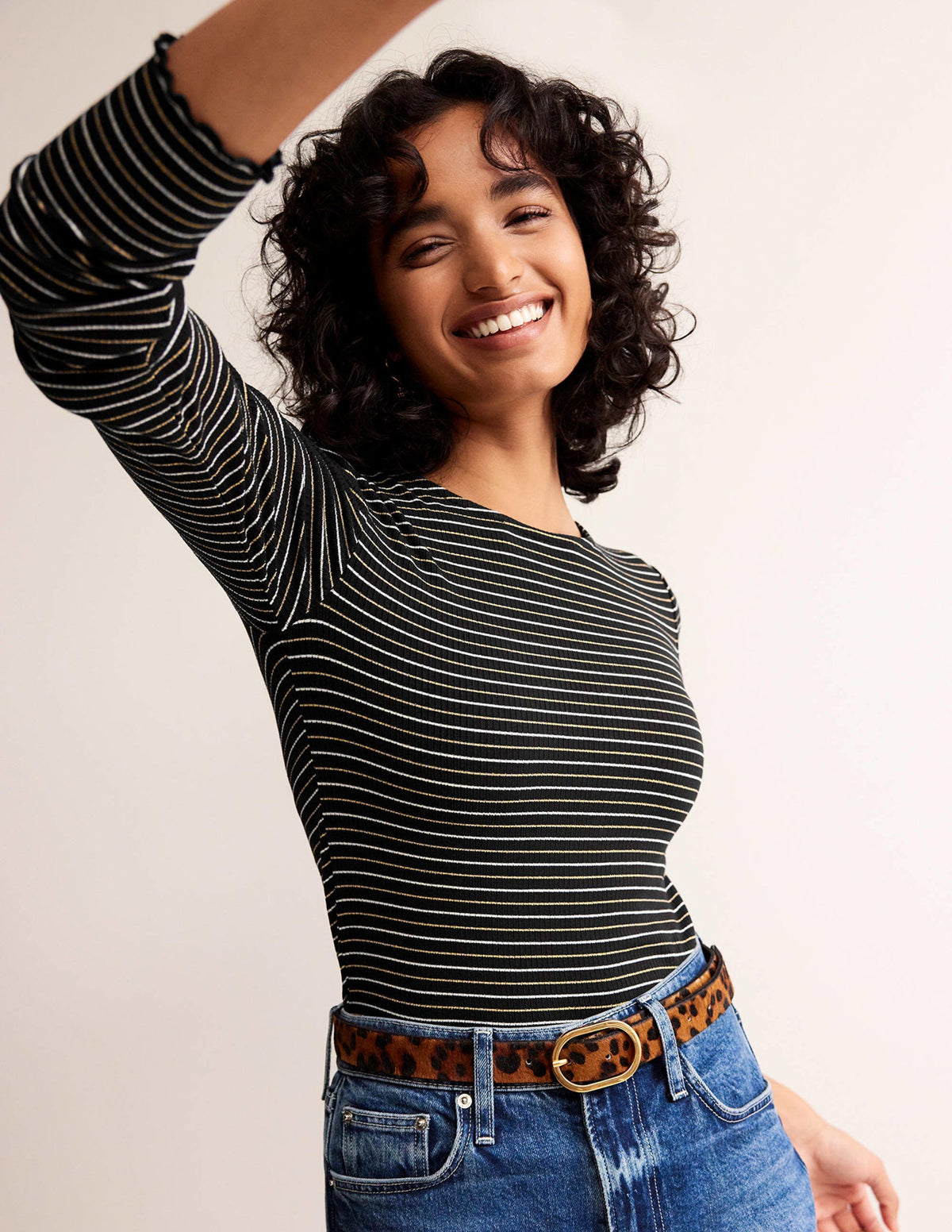 Long Sleeve Metallic Top-Black Stripe - Image 1