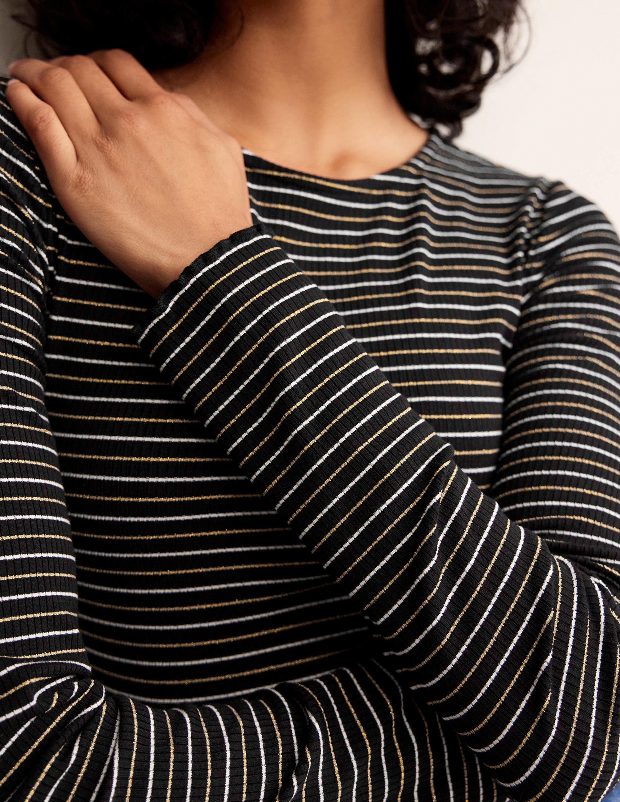Long Sleeve Metallic Top-Black Stripe - Image 2