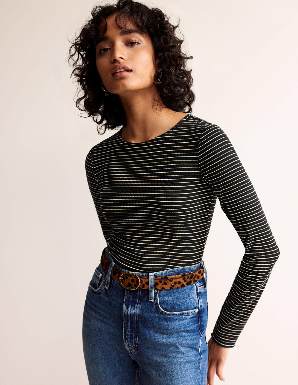Long Sleeve Metallic Top-Black Stripe-4
