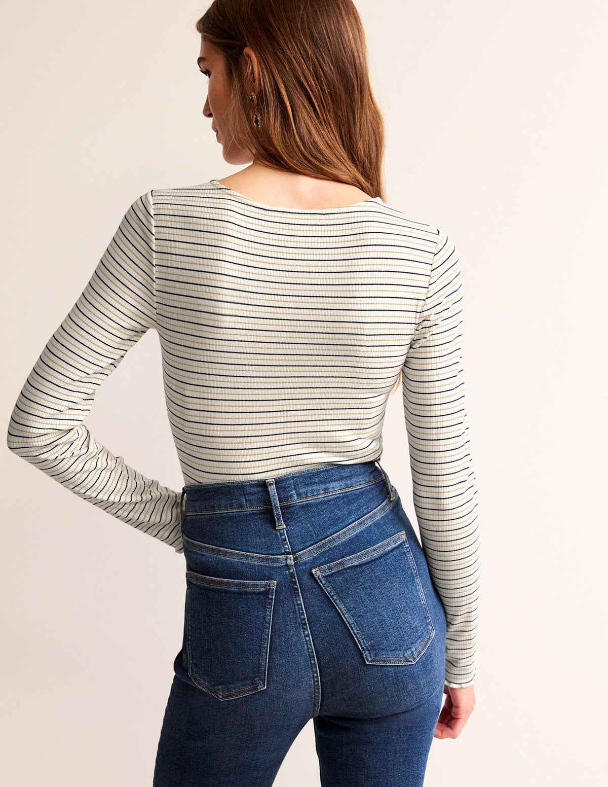 Long Sleeve Metallic Top-Ivory Stripe - Image 3