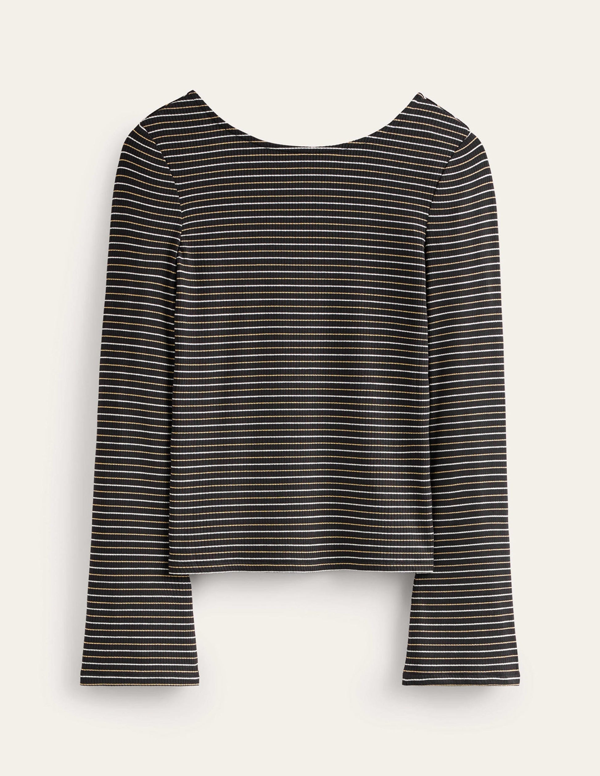 Fluted Sleeve Jersey Top-Black Stripe-5