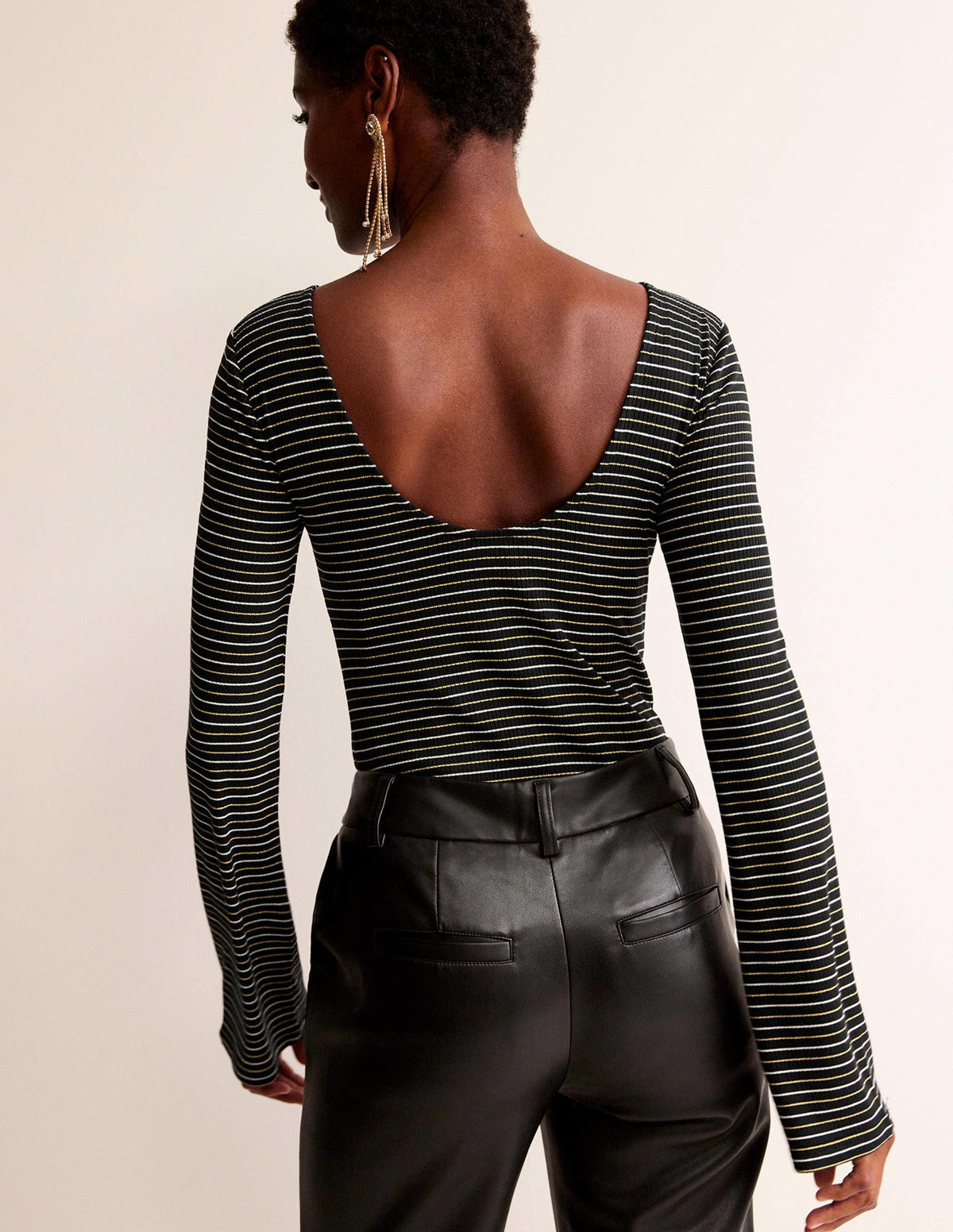 Fluted Sleeve Jersey Top-Black Stripe - Image 3