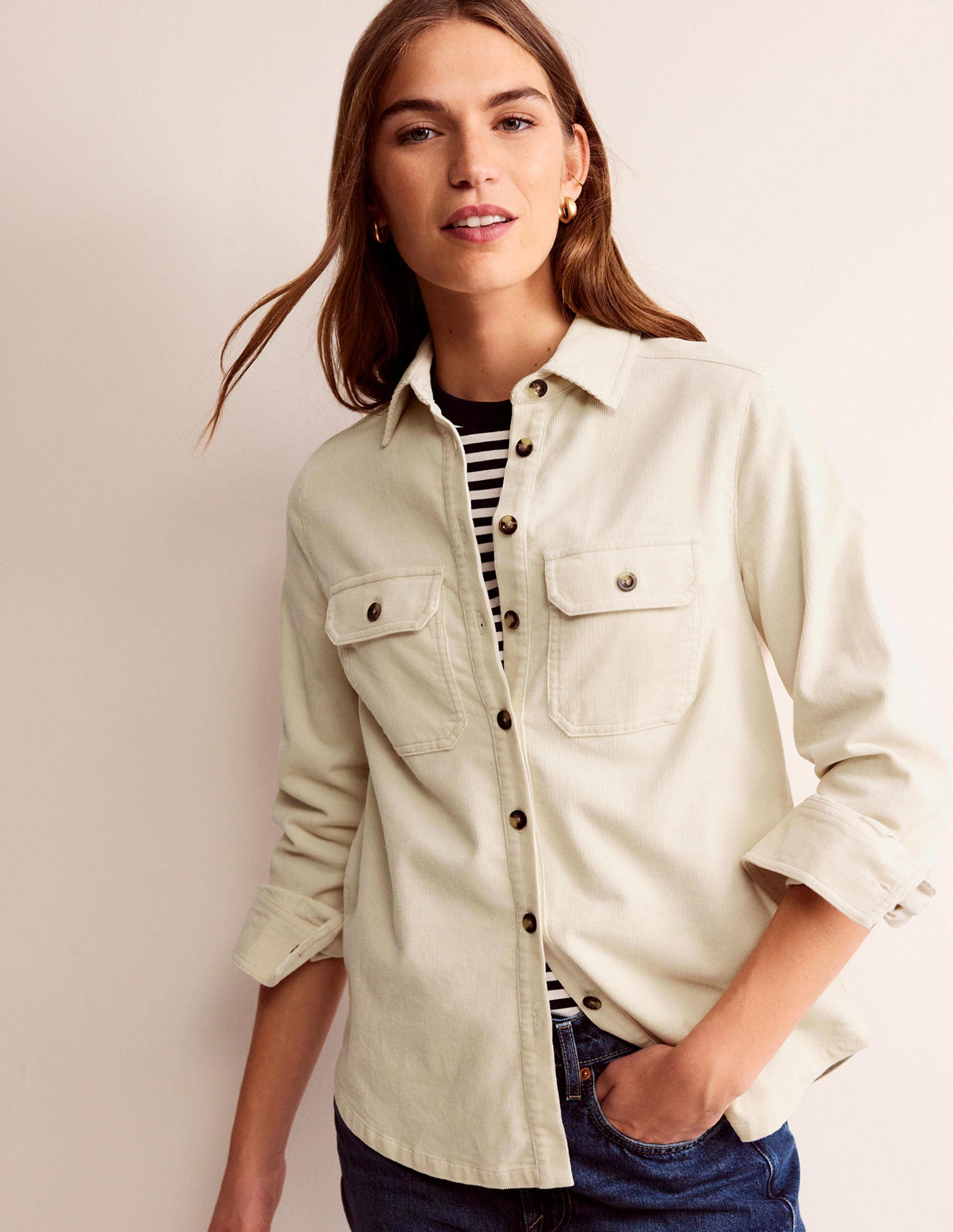 Straight-Fit Corduroy Shirt-Vanilla - Image 1