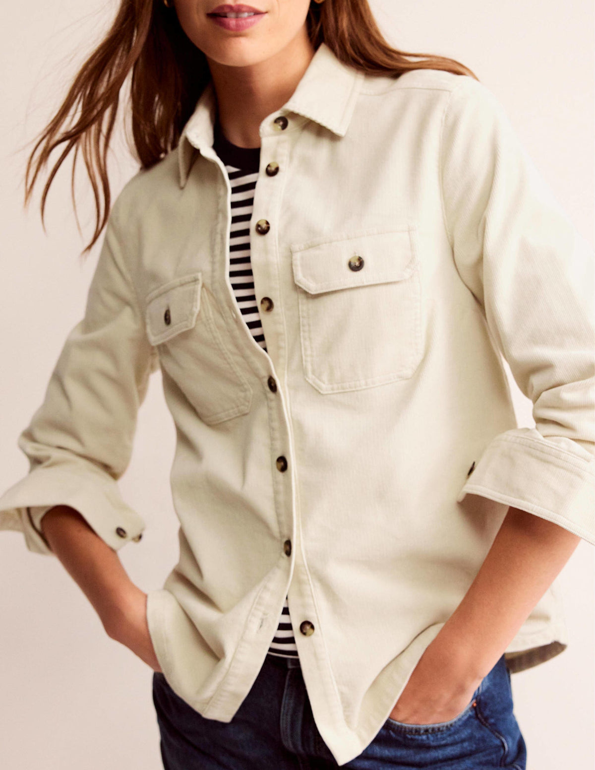 Straight-Fit Corduroy Shirt-Vanilla - Image 2