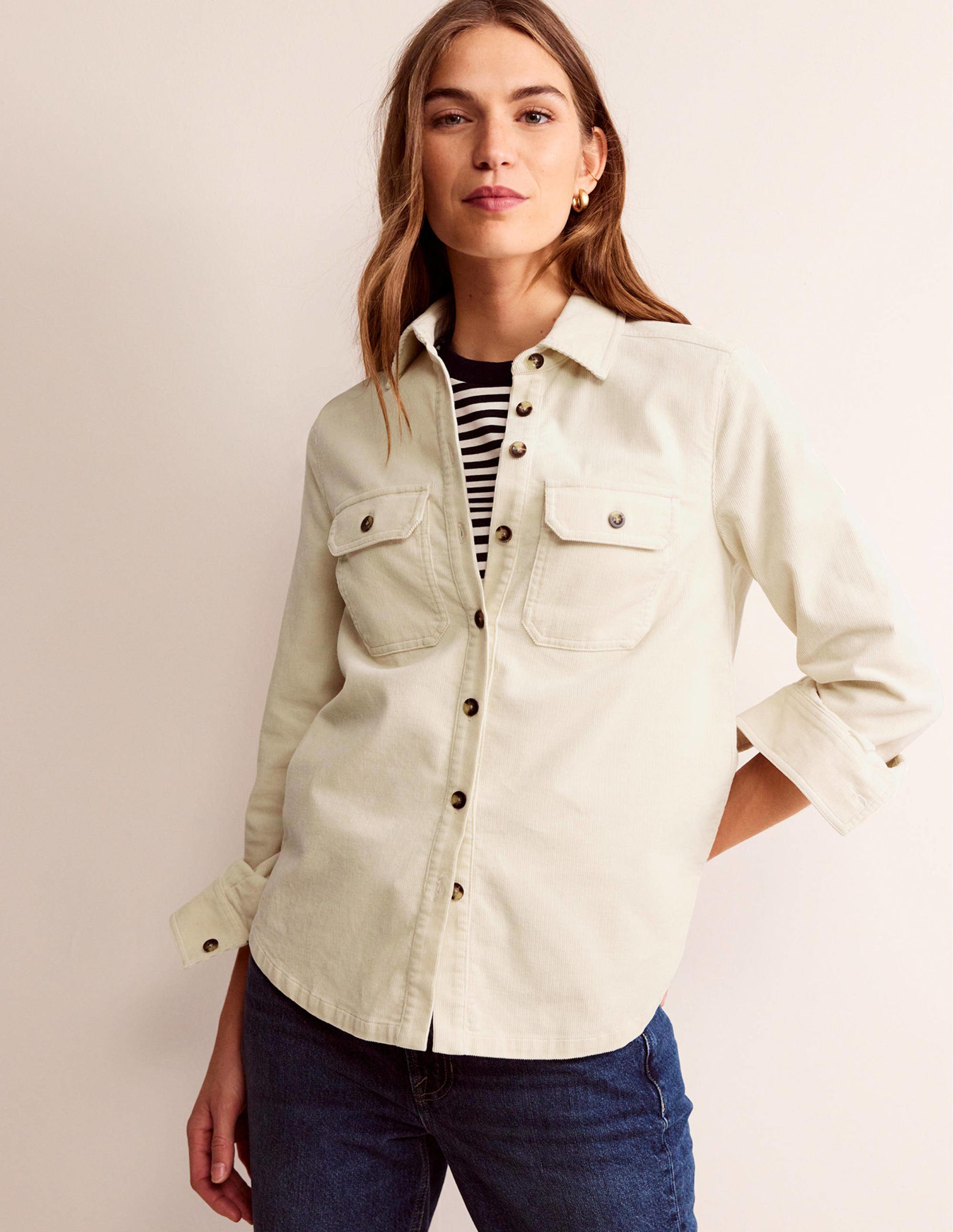 Straight-Fit Corduroy Shirt-Vanilla - Image 4