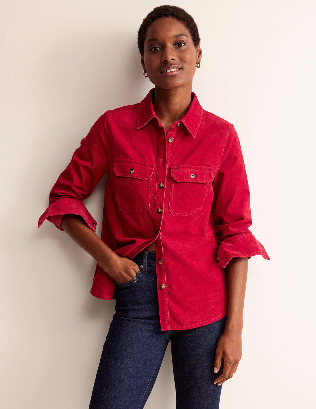 Straight-Fit Corduroy Shirt-Warm Cranberry - Image 1