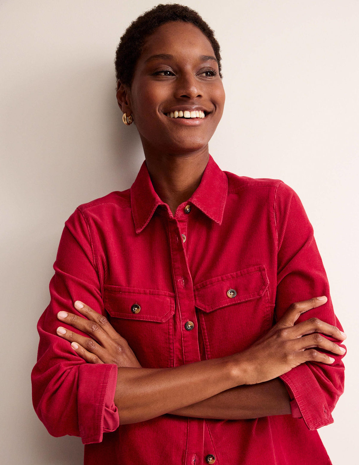 Straight-Fit Corduroy Shirt-Warm Cranberry - Image 2