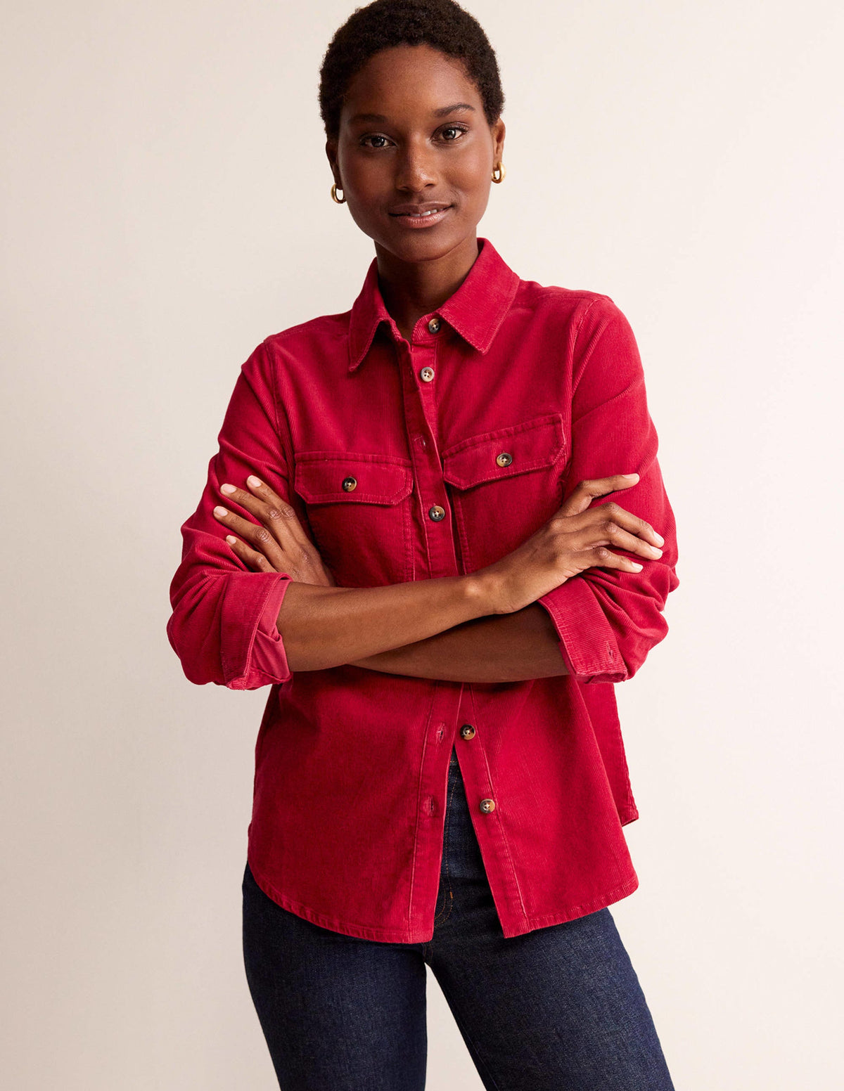 Straight-Fit Corduroy Shirt-Warm Cranberry - Image 4