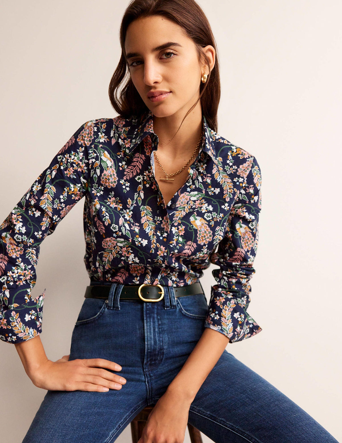 Sienna Cotton Shirt-French Navy, Peacock-1