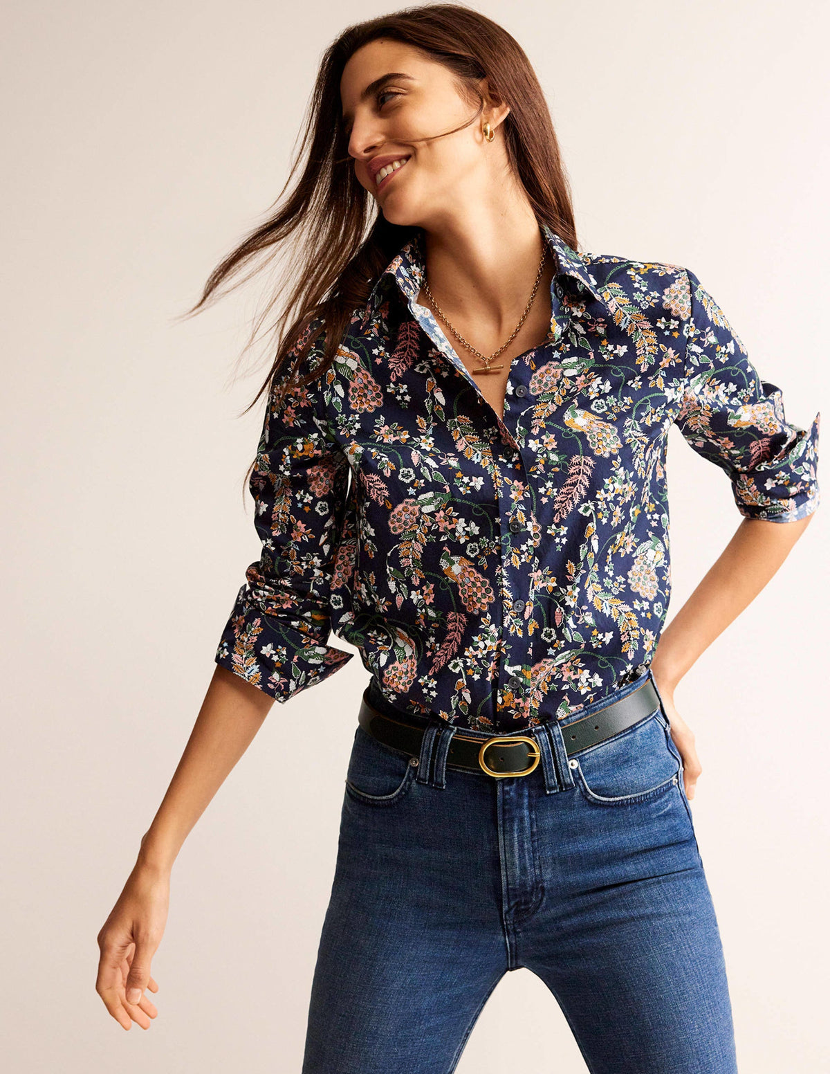 Sienna Cotton Shirt-French Navy, Peacock-4