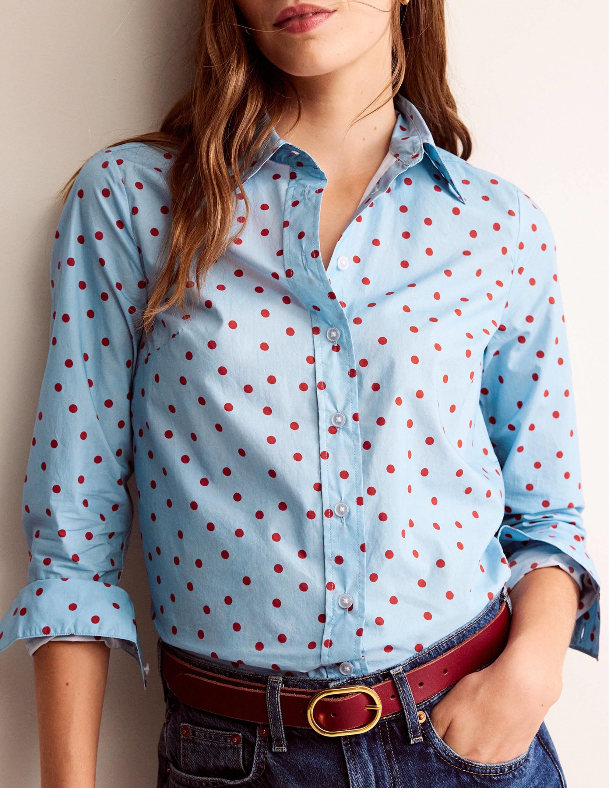 Sienna Cotton Shirt-Heron Blue, Spaced Dot - Image 2