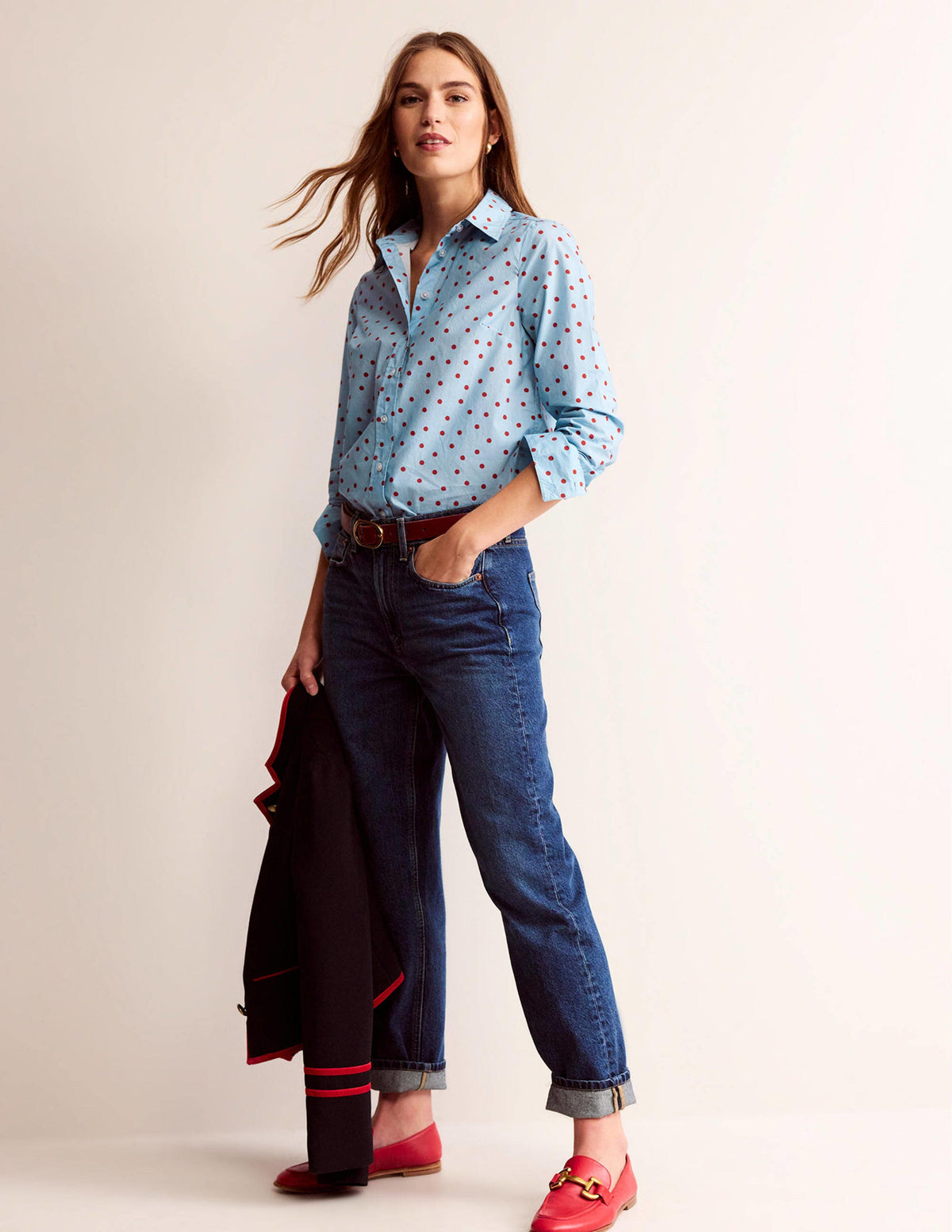 Sienna Cotton Shirt-Heron Blue, Spaced Dot - Image 4