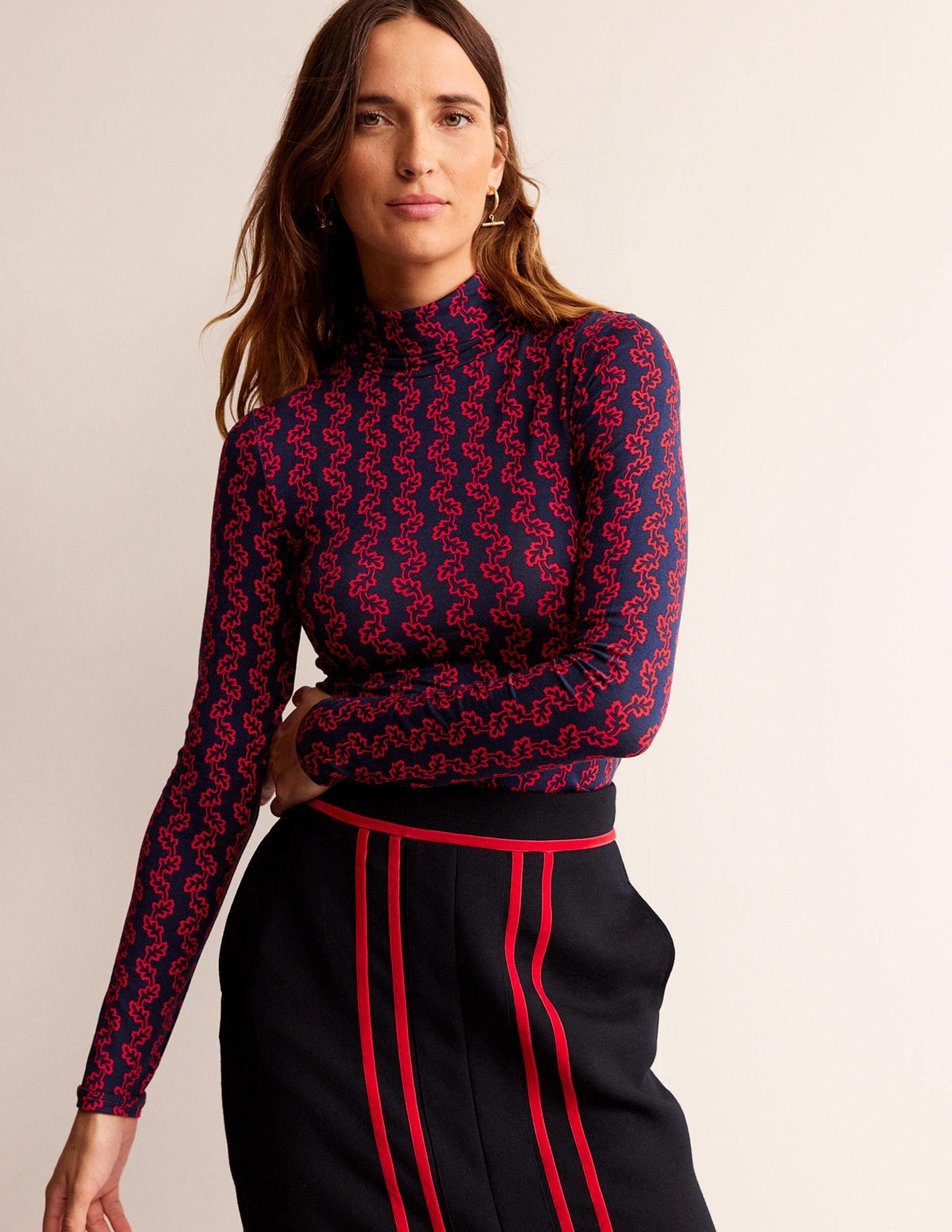 Polly Jersey Top-French Navy, Abstract Terrace - Image 1