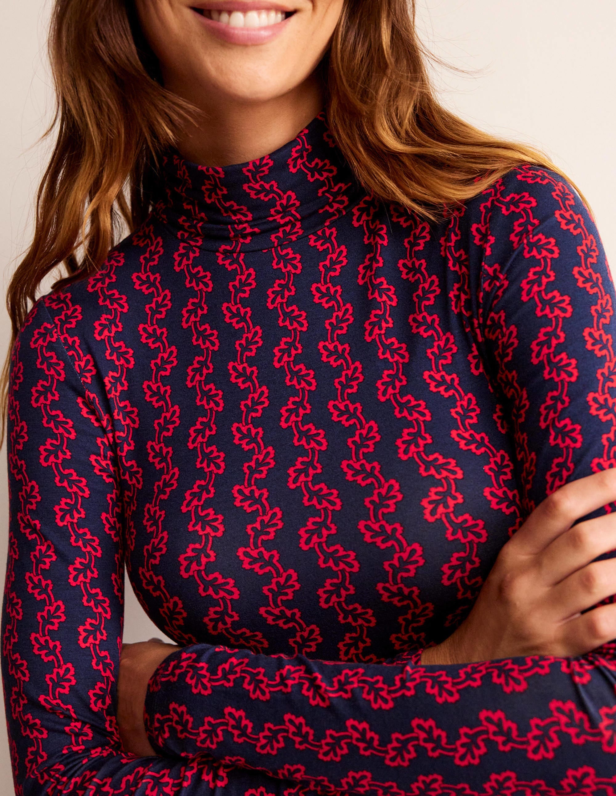 Polly Jersey Top-French Navy, Abstract Terrace - Image 2