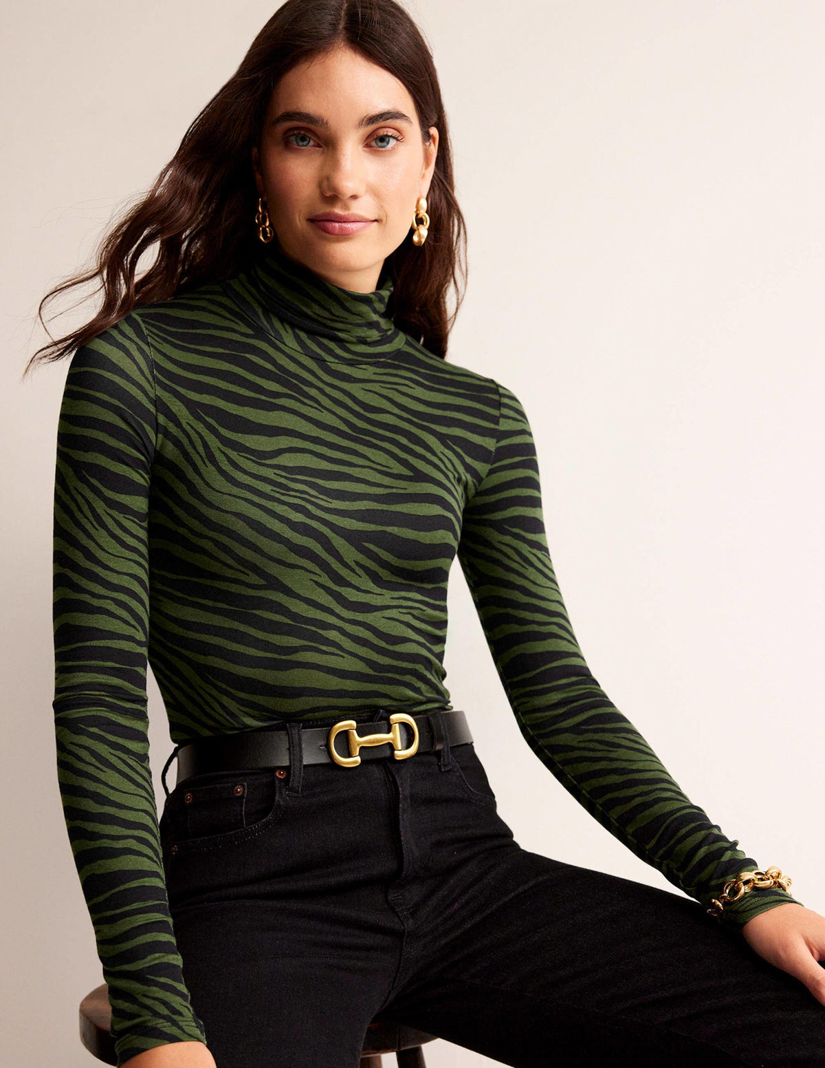 Polly Jersey Top-Oregano, Animal Stripe - Image 1