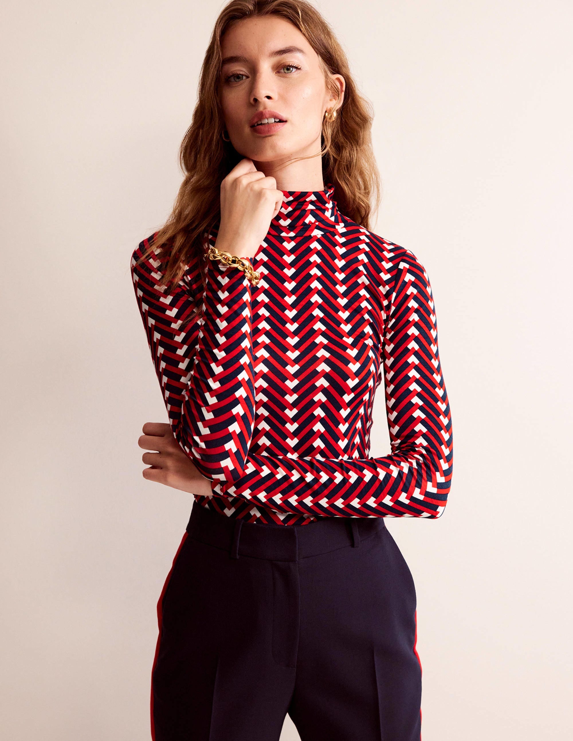 Polly Jersey Top-Hot Pepper, Chevron Geo - Image 1