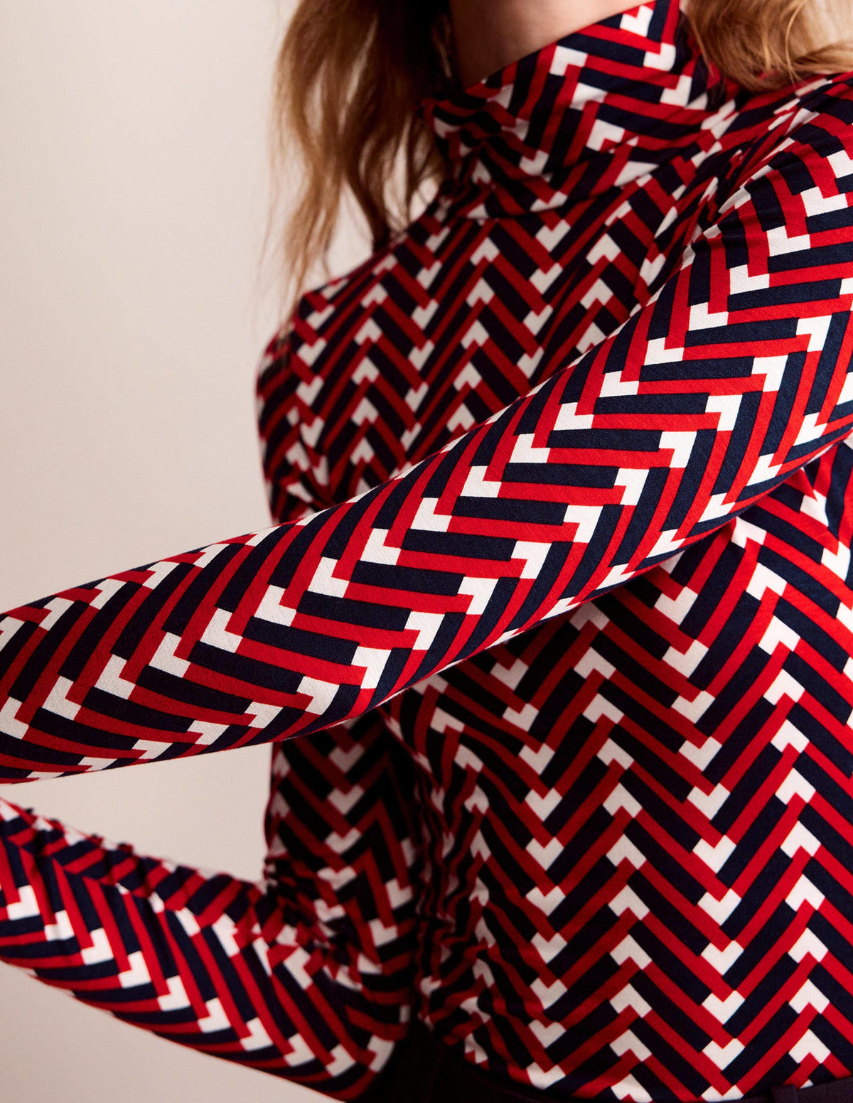Polly Jersey Top-Hot Pepper, Chevron Geo-2