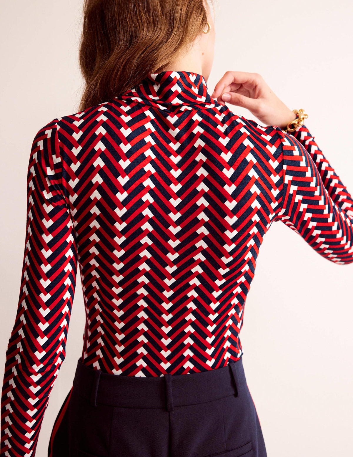 Polly Jersey Top-Hot Pepper, Chevron Geo-3
