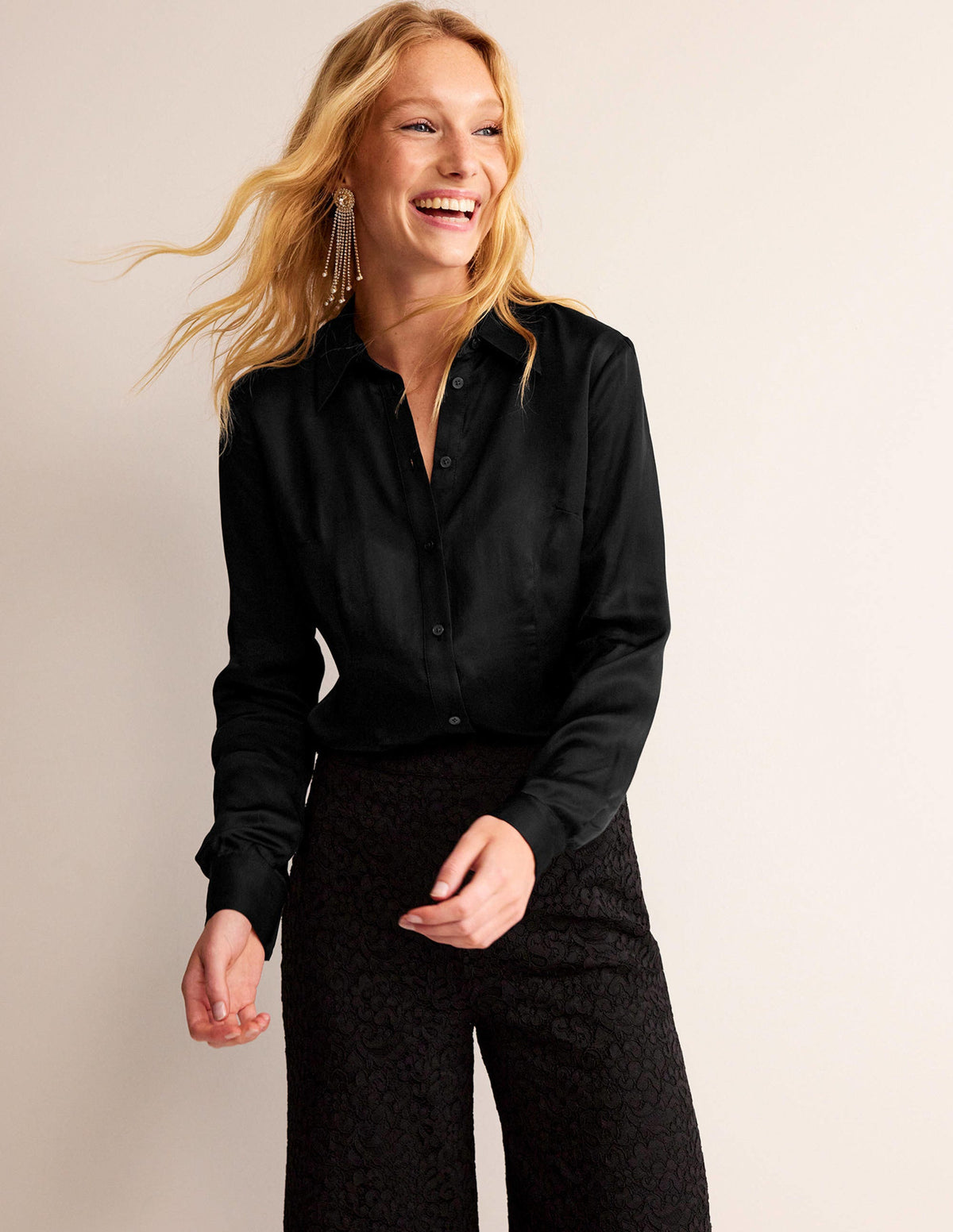 Saskia Satin Shirt-Black-1
