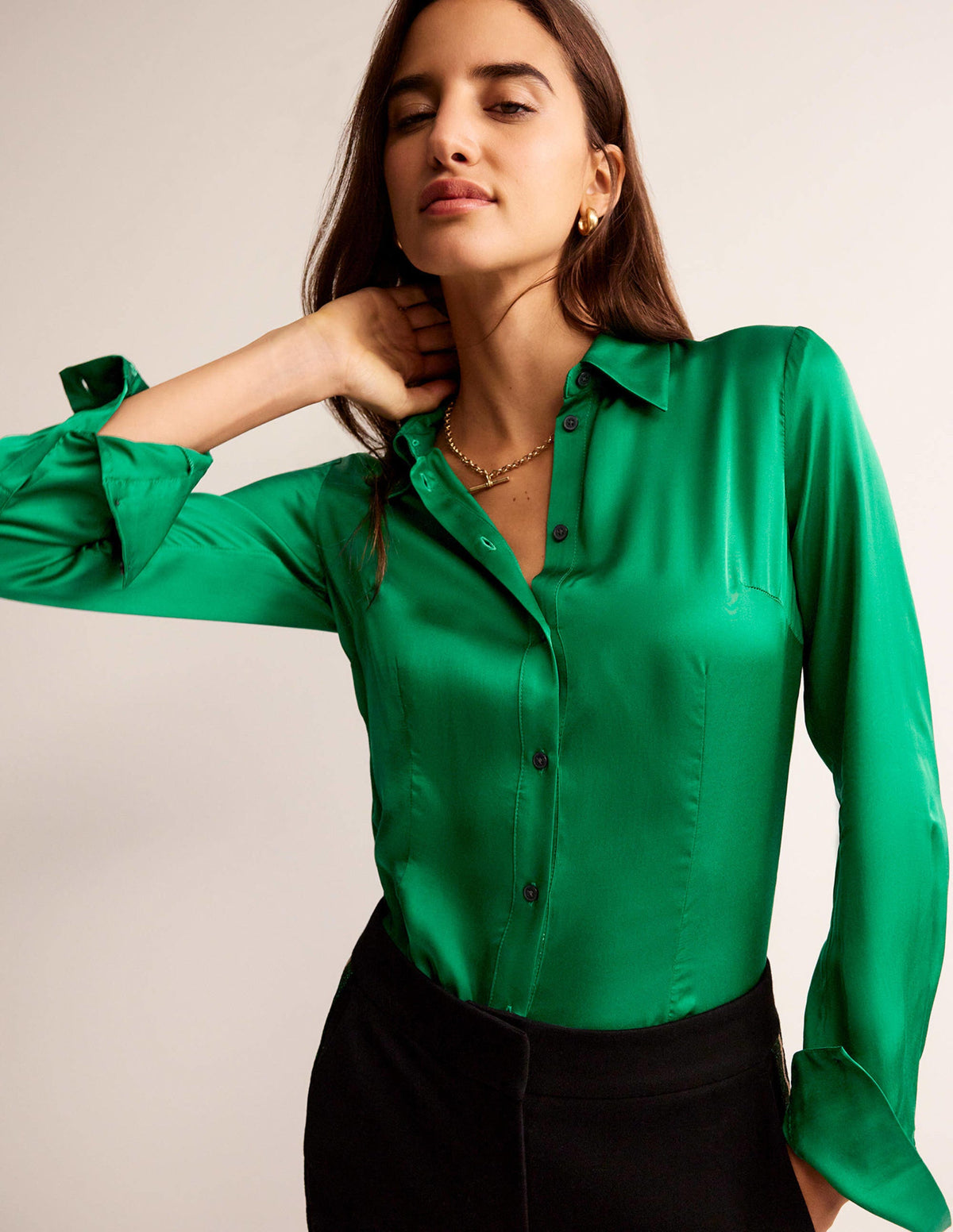 Saskia Satin Shirt-Veridian Green-1
