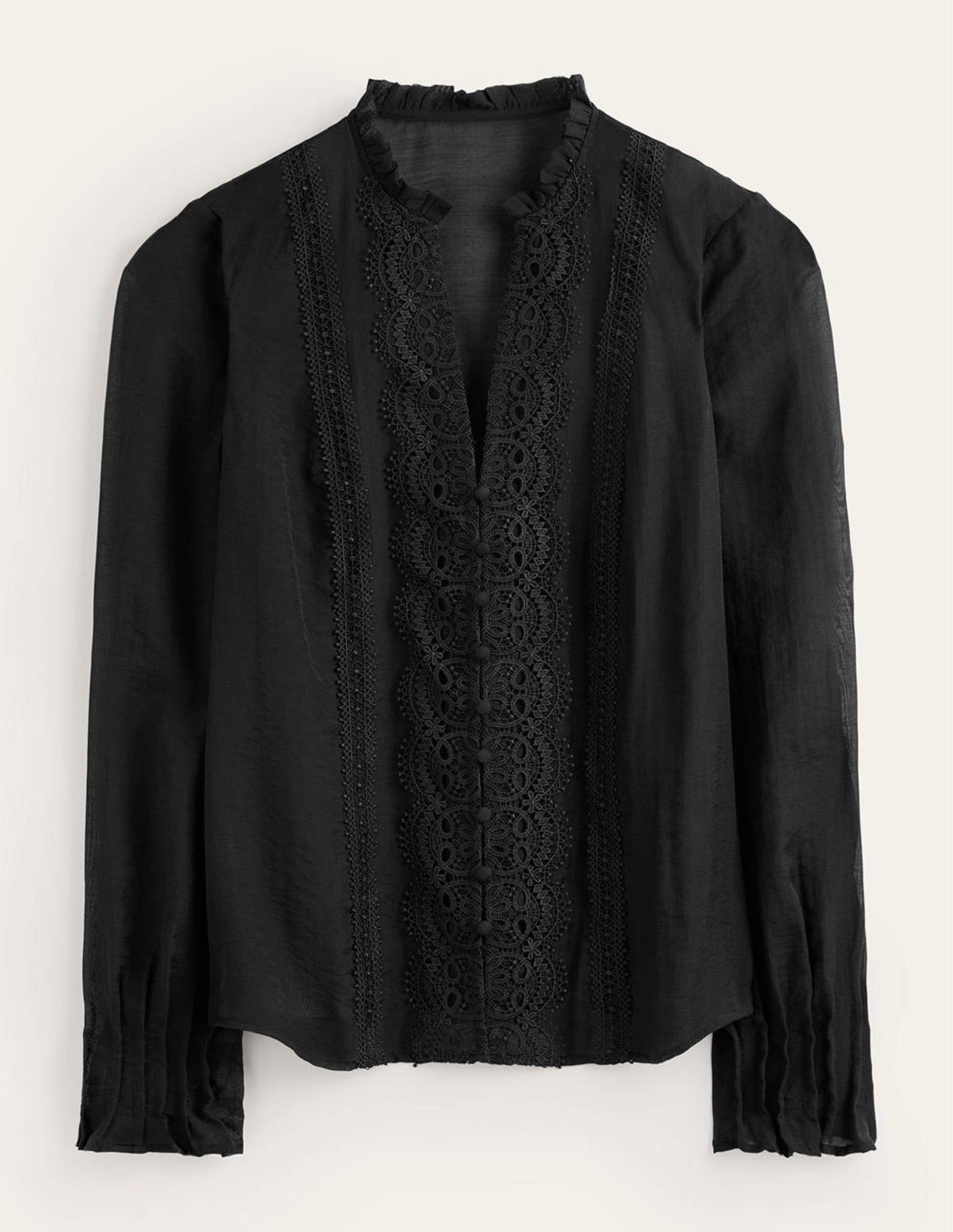 Lace-Trim Frill Top-Black-5