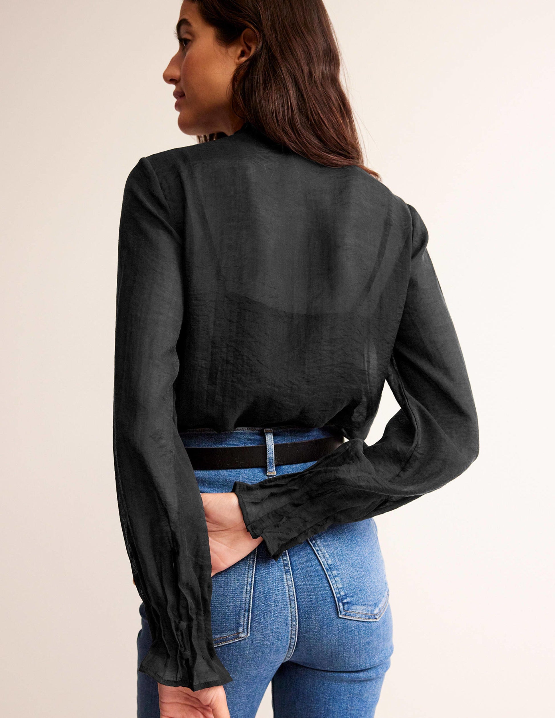 Lace-Trim Frill Top-Black-3