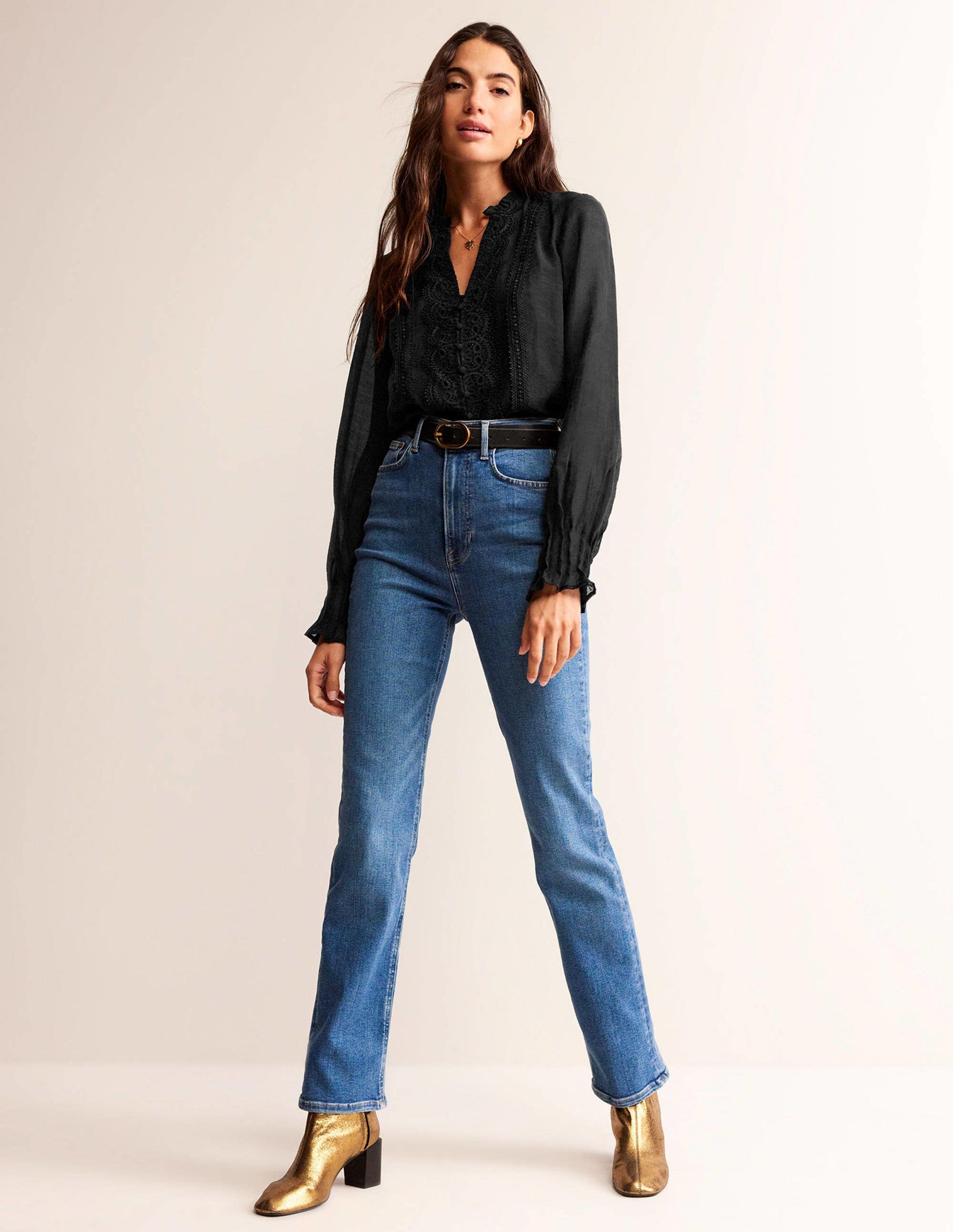 Lace-Trim Frill Top-Black-4