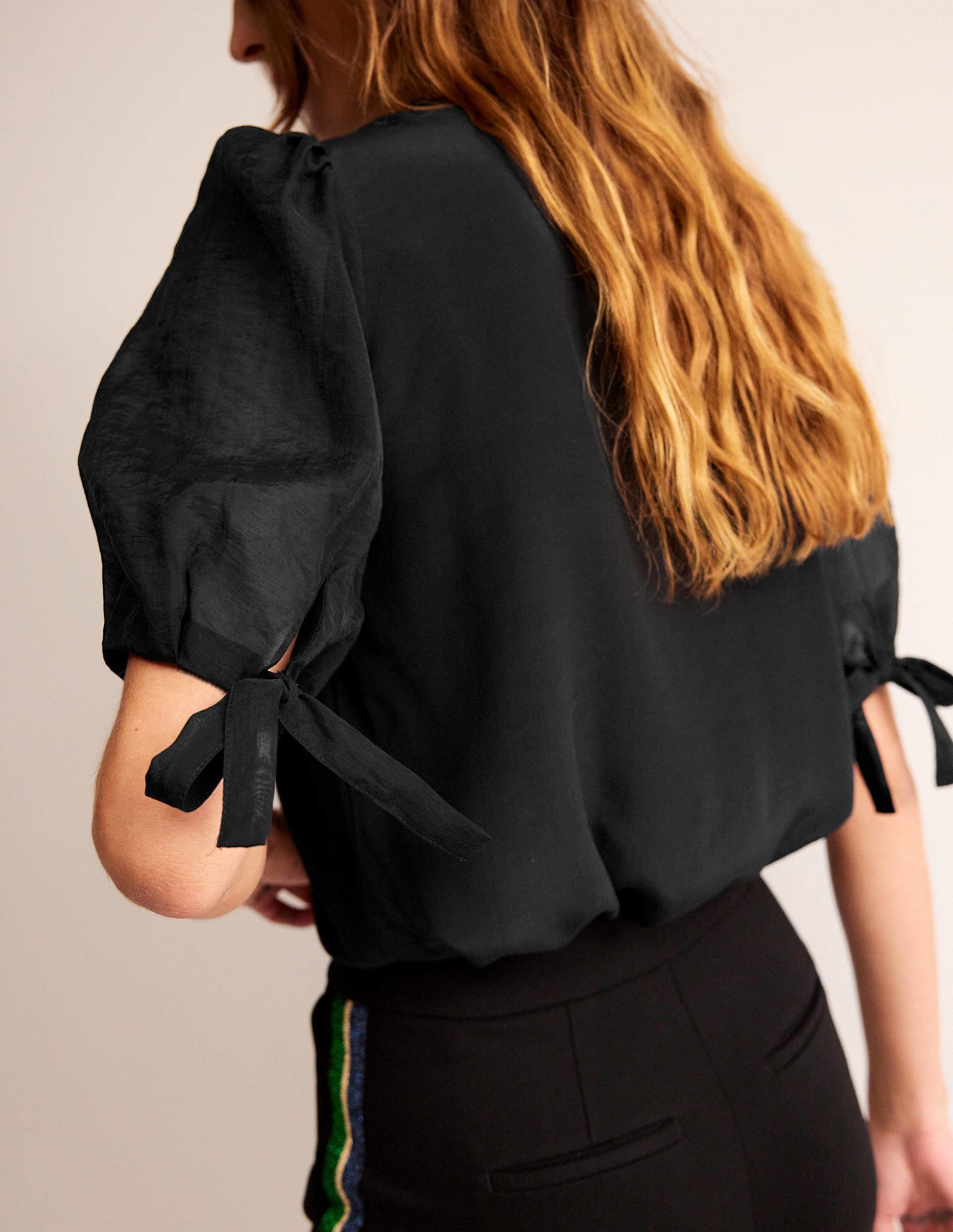 Organza Puff-Sleeve Top-Black-2