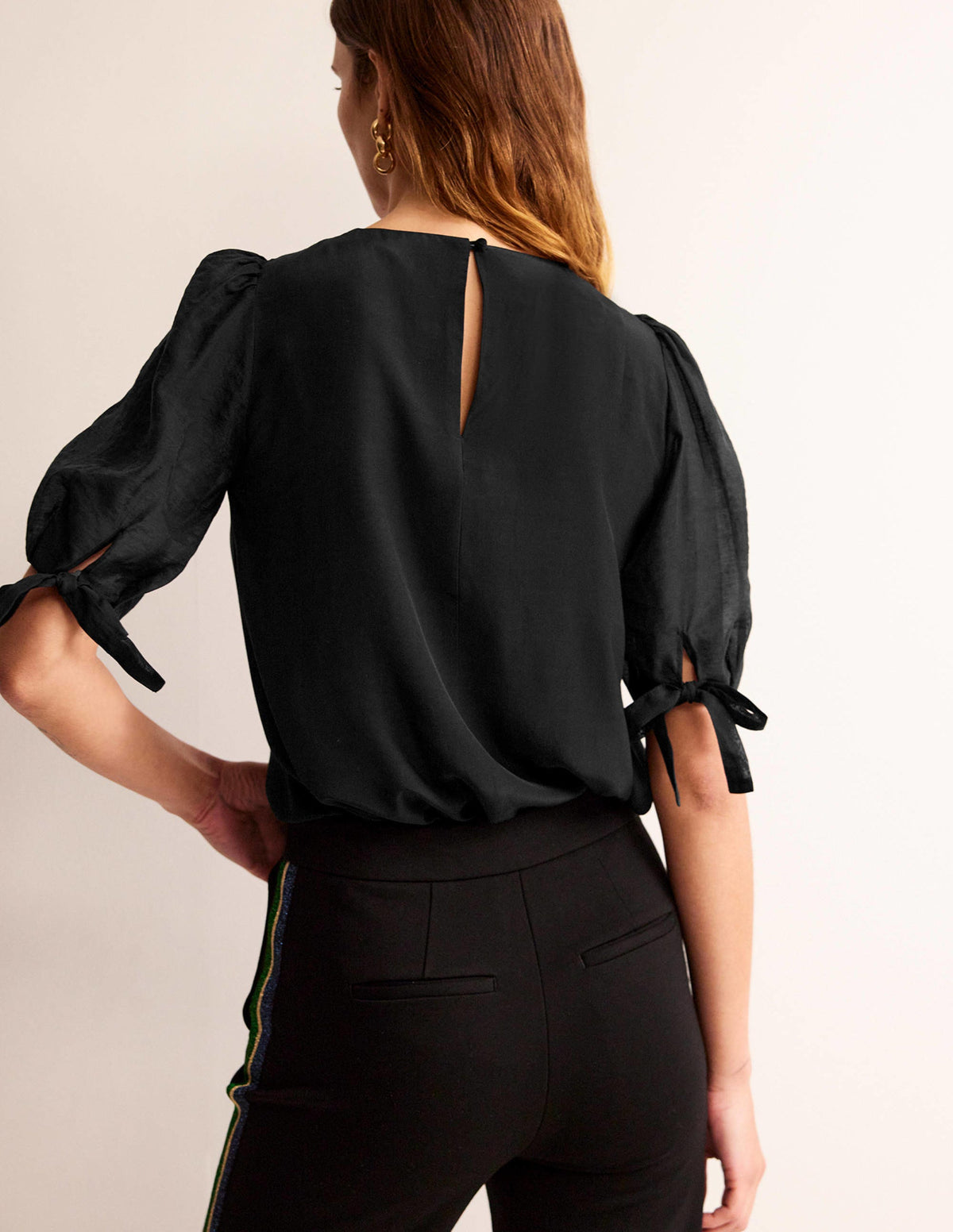 Organza Puff-Sleeve Top-Black - Image 3