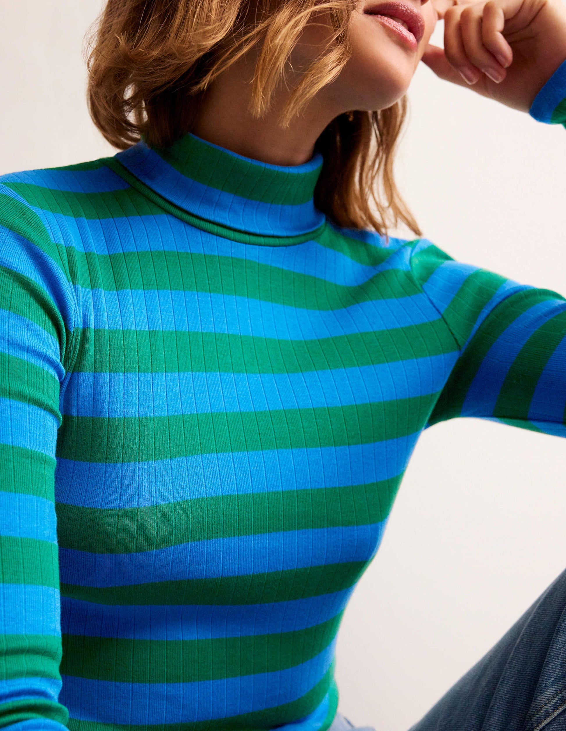 Anna Rib Roll Neck Top-Bright Cobalt, Veridian Green-2