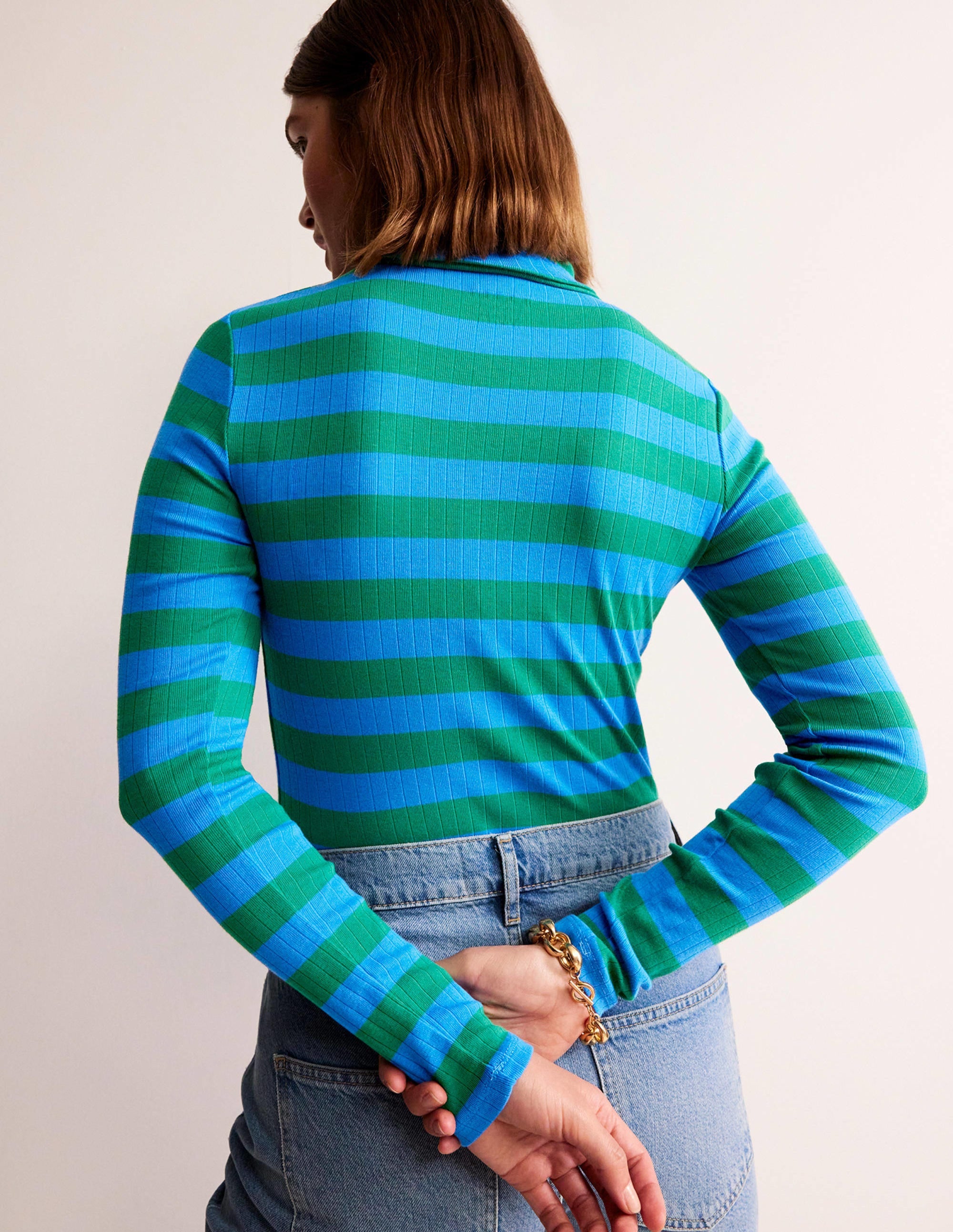 Anna Rib Roll Neck Top-Bright Cobalt, Veridian Green - Image 3