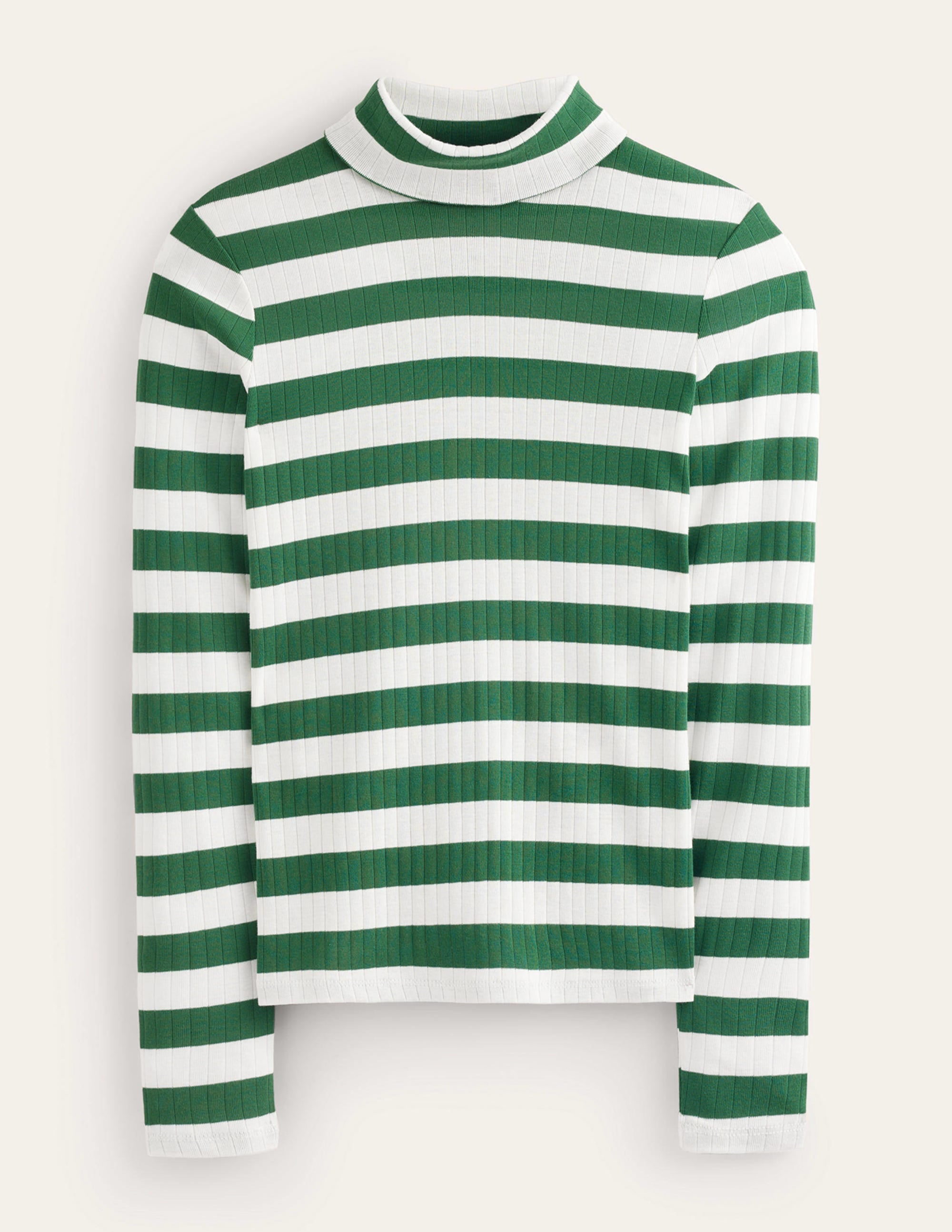 Anna Rib Roll Neck Top-Amazon Green, Ivory - Image 6