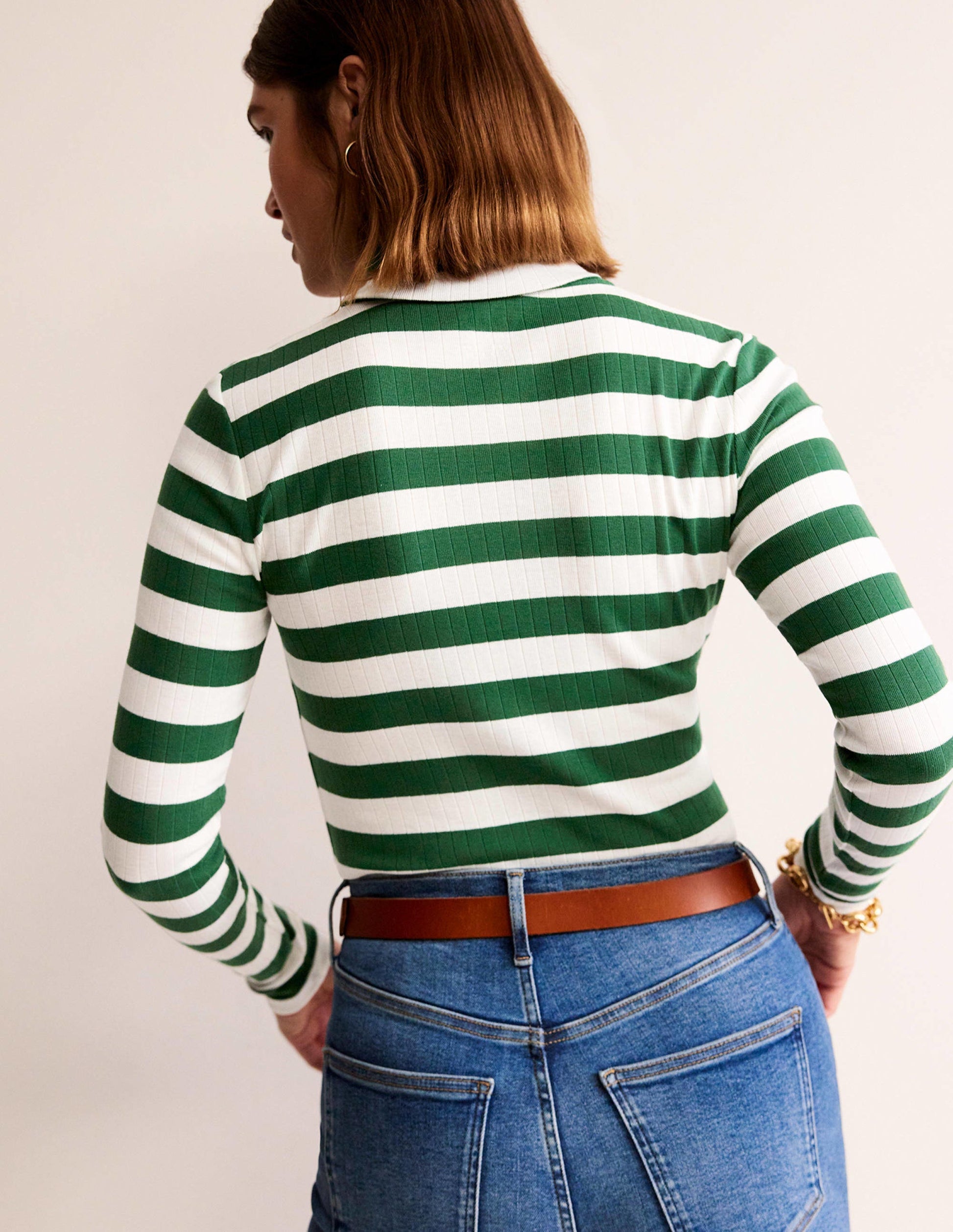 Anna Rib Roll Neck Top-Amazon Green, Ivory-3