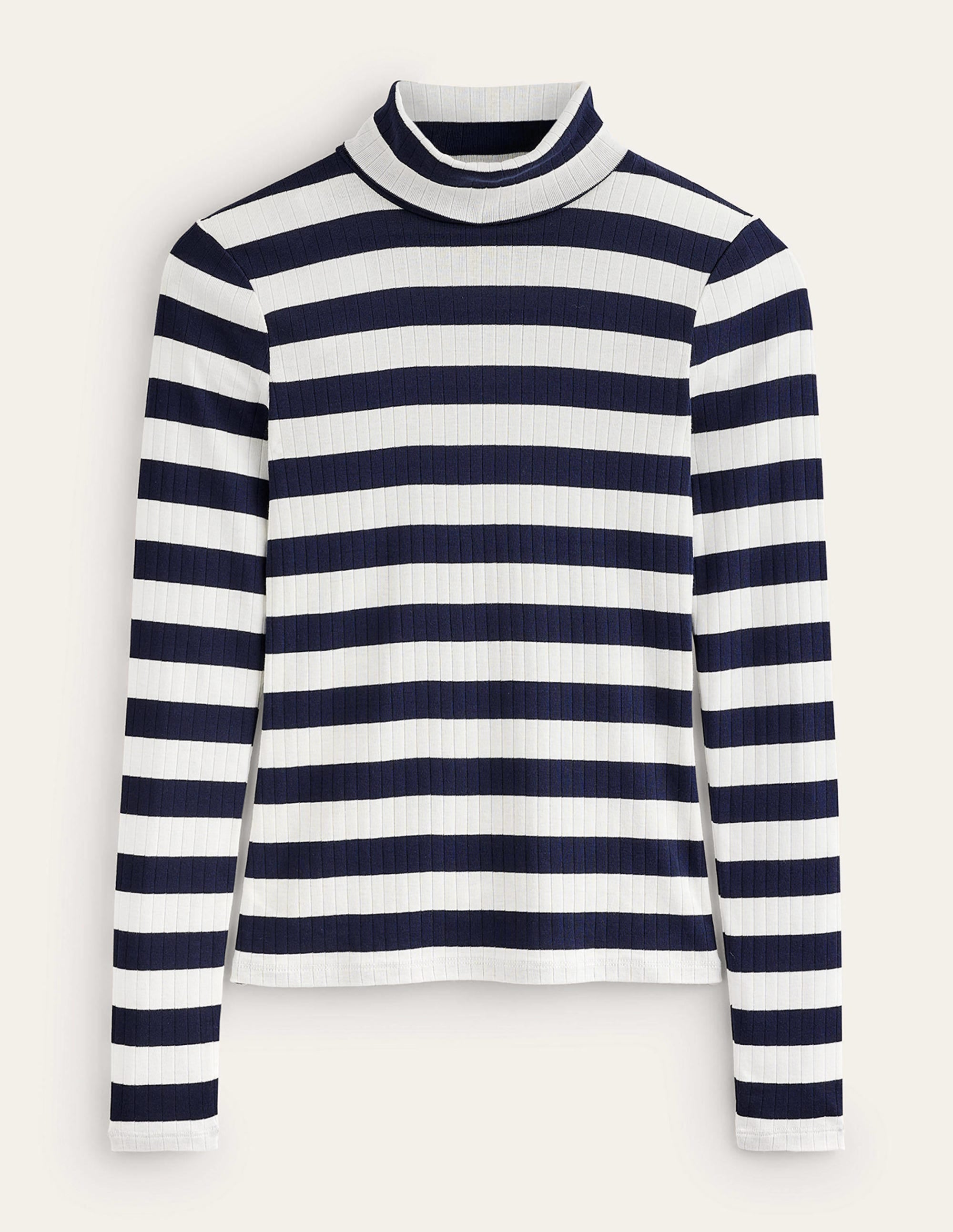 Anna Rib Roll Neck Top-Navy, Ivory - Image 7