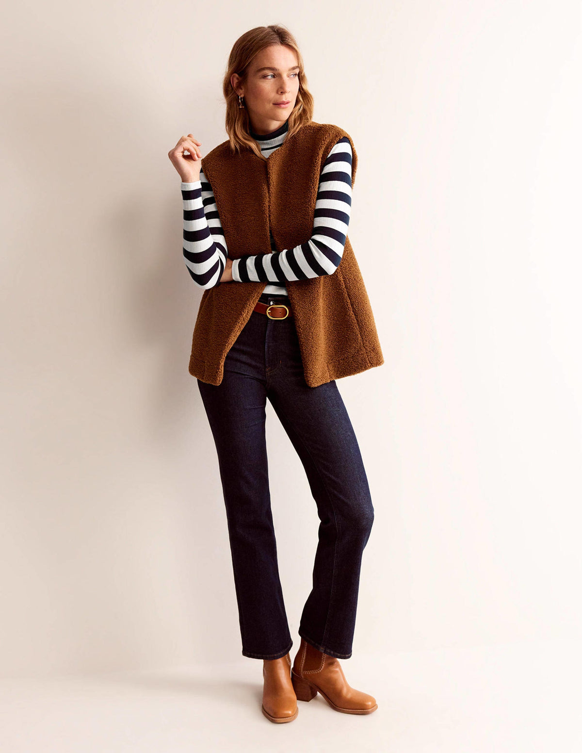 Anna Rib Roll Neck Top-Navy, Ivory - Image 4