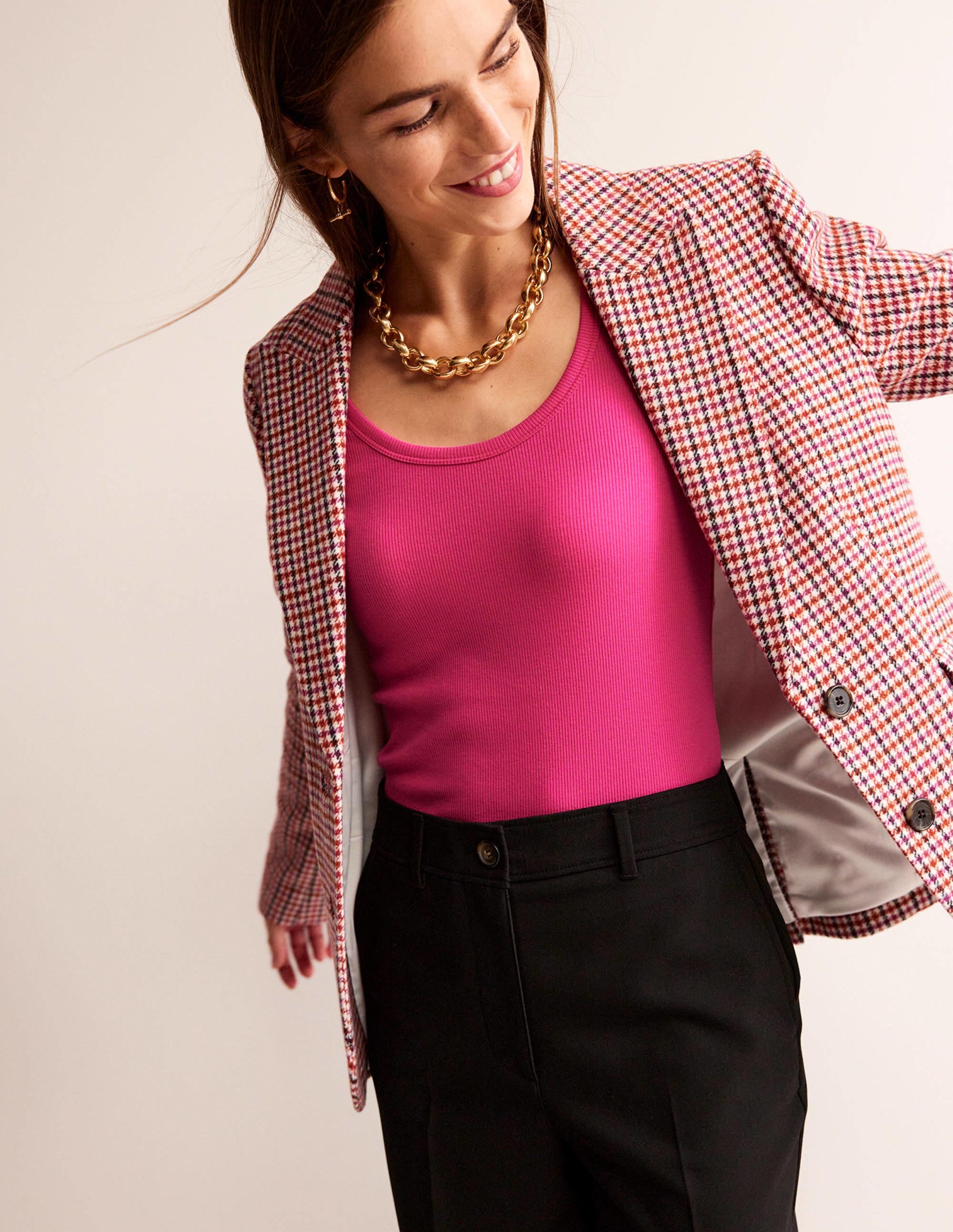 Cotton Rib Scoop Neck Top-Cabaret Pink - Image 1