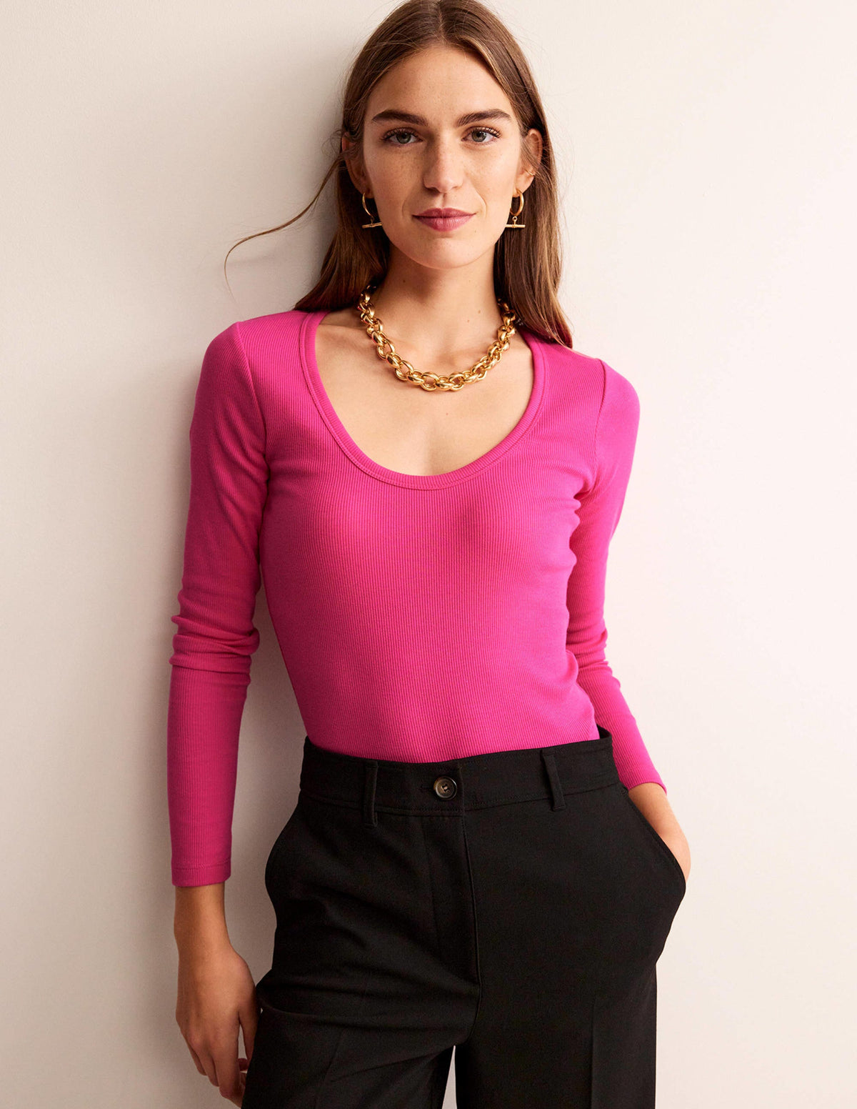 Cotton Rib Scoop Neck Top-Cabaret Pink - Image 2
