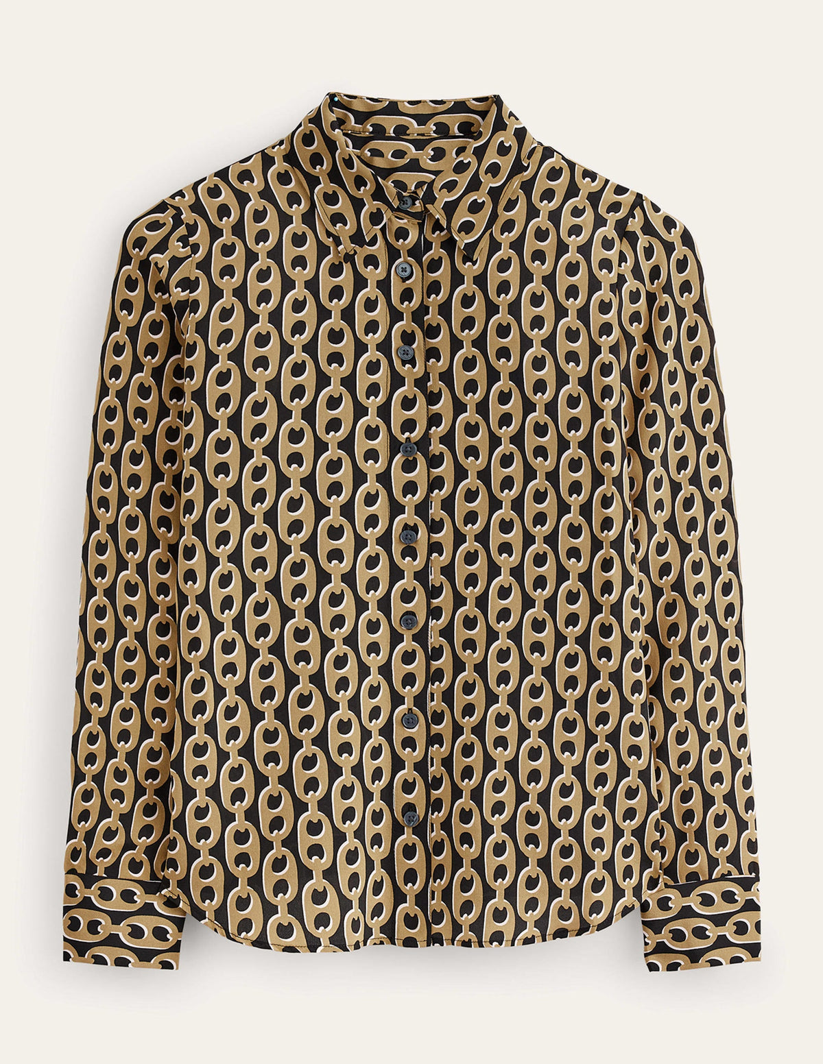 Sienna Silk Shirt-Black, Camel Chain-5