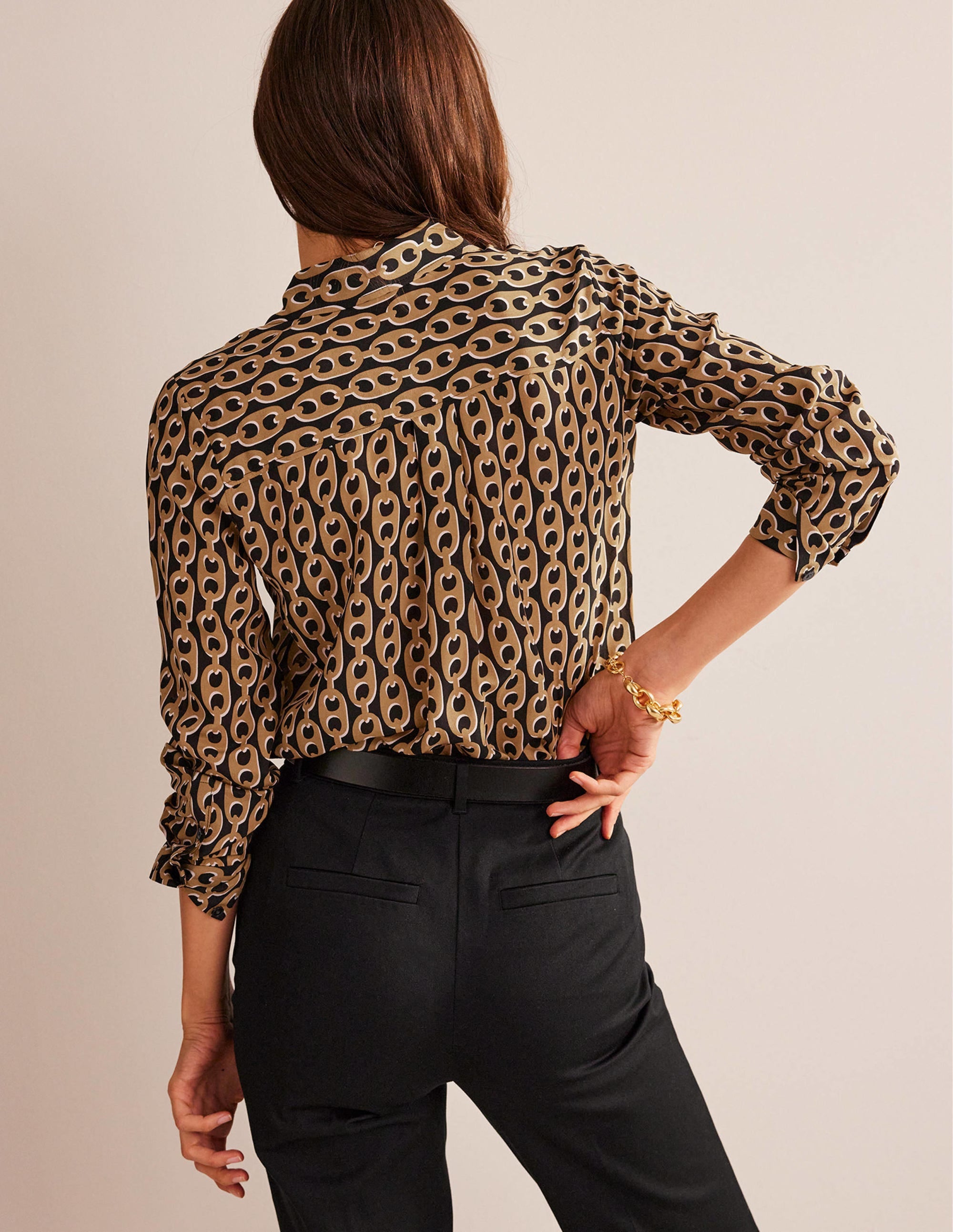 Sienna Silk Shirt-Black, Camel Chain - Image 3